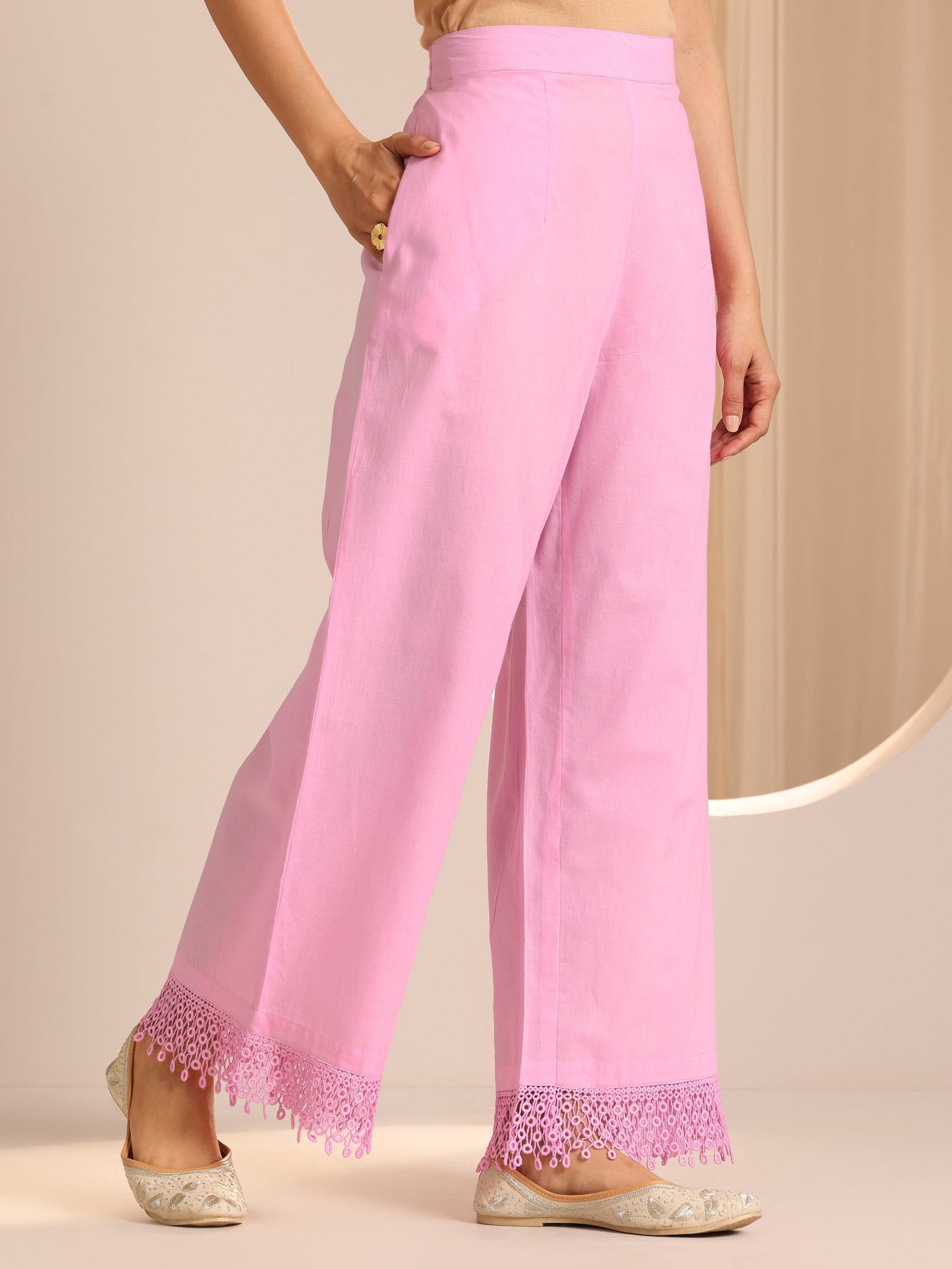 Lavender Embroidered Cotton Straight Suit Set With Dupatta