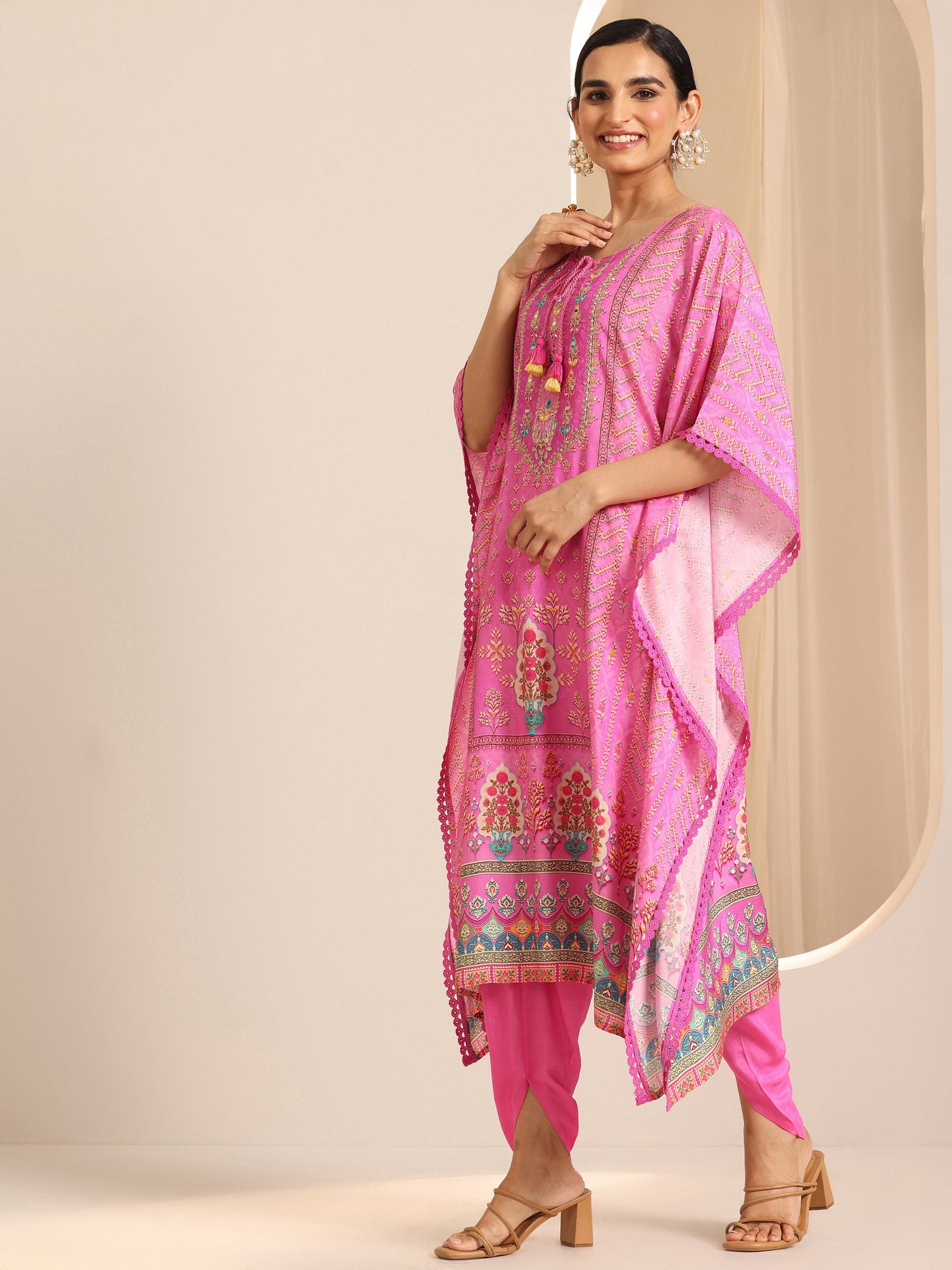 Pink Printed Muslin A-Line Kurta Set