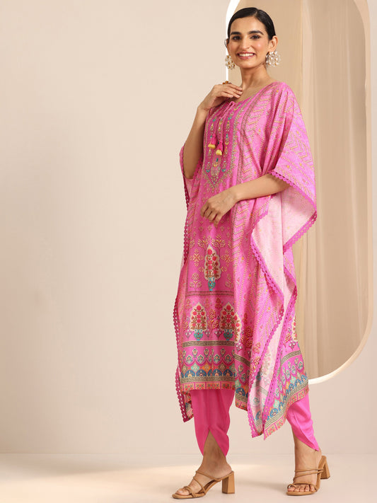 Pink Printed Muslin A-Line Kurta Set