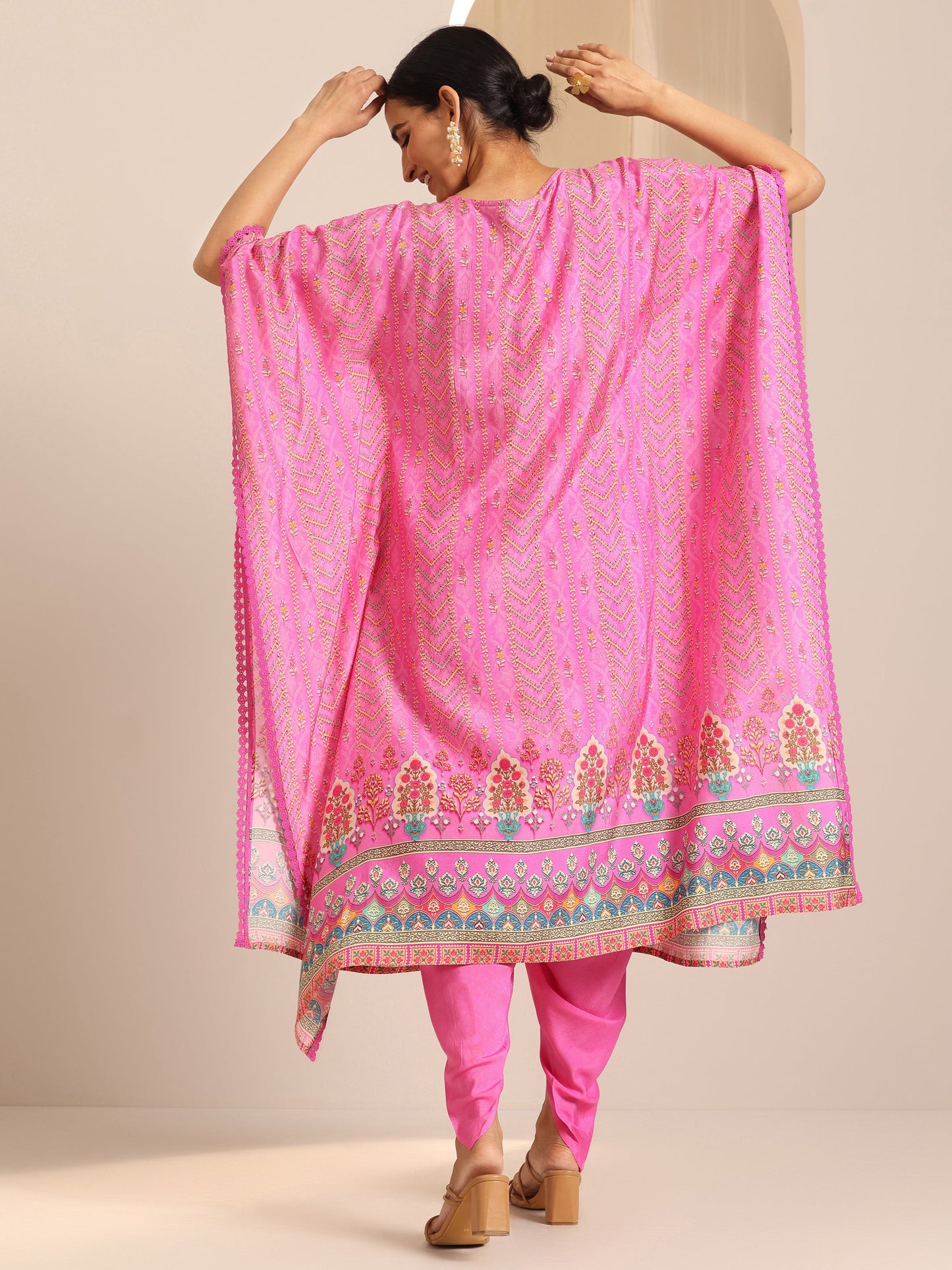 Pink Printed Muslin A-Line Kurta Set