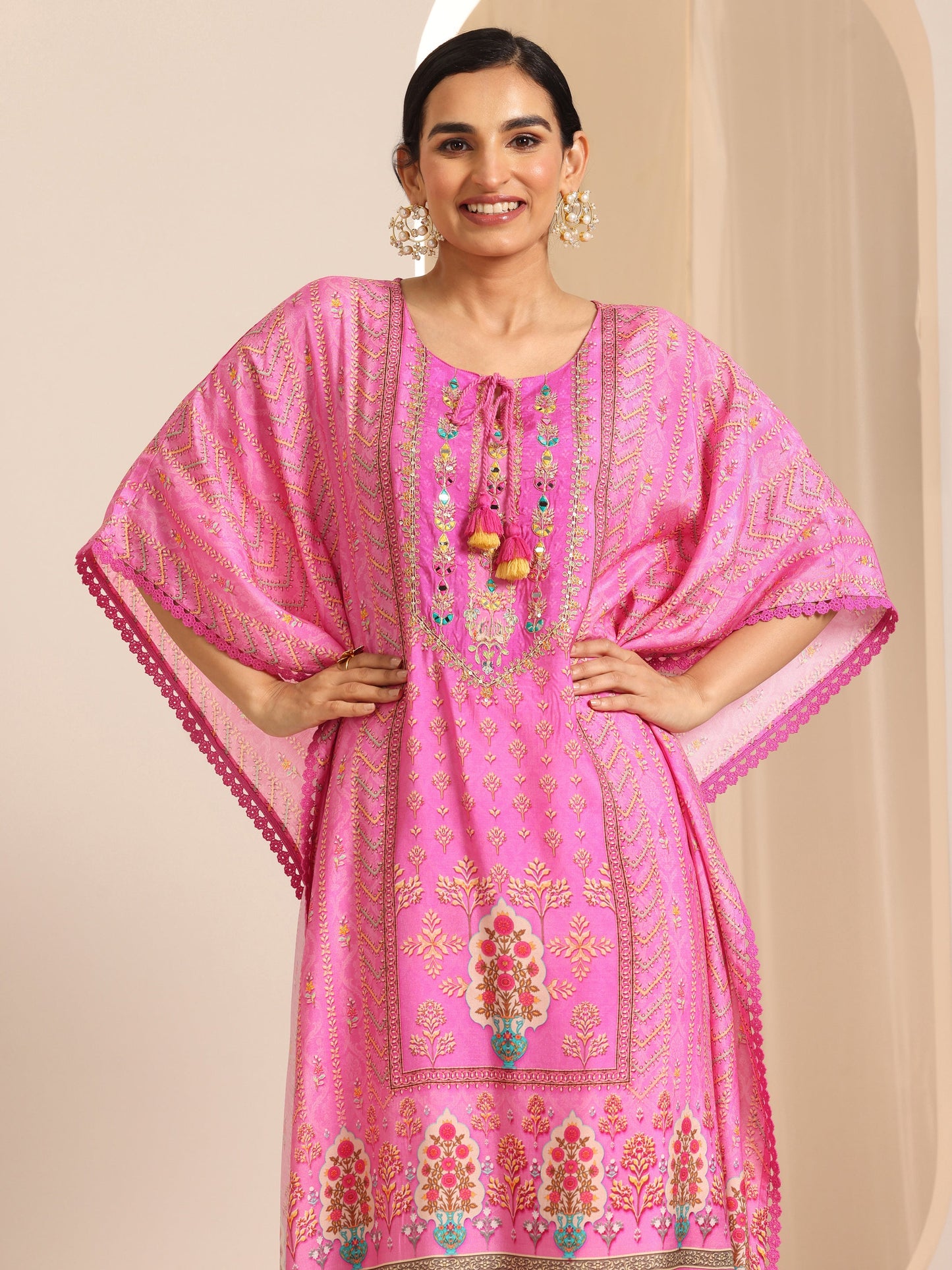 Pink Printed Muslin A-Line Kurta Set