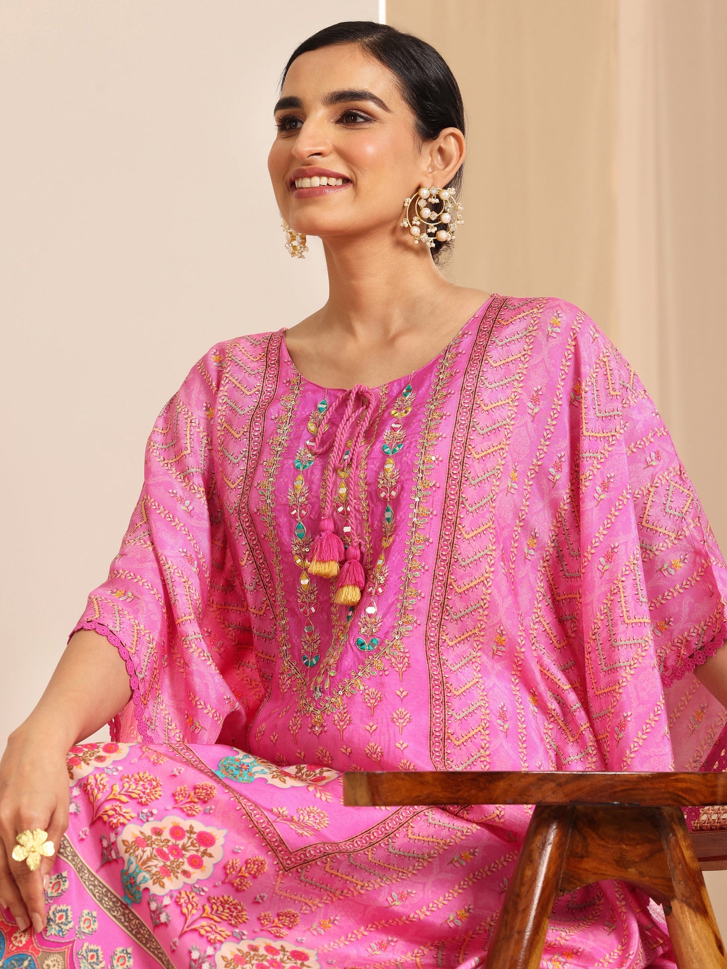 Pink Printed Muslin A-Line Kurta Set