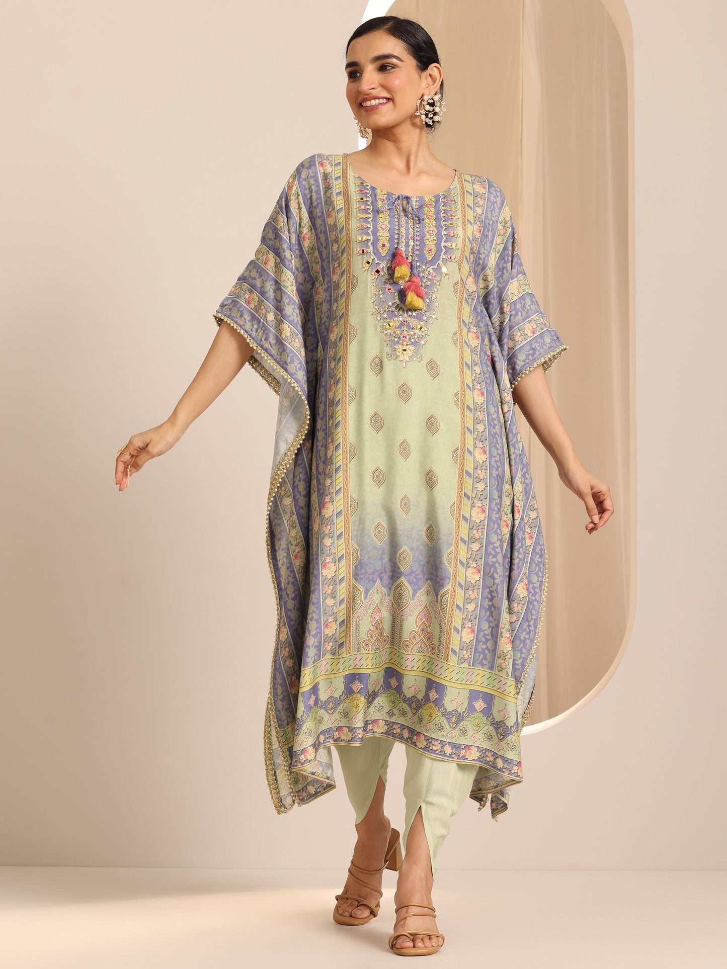 Multi Printed Muslin A-Line Kurta Set