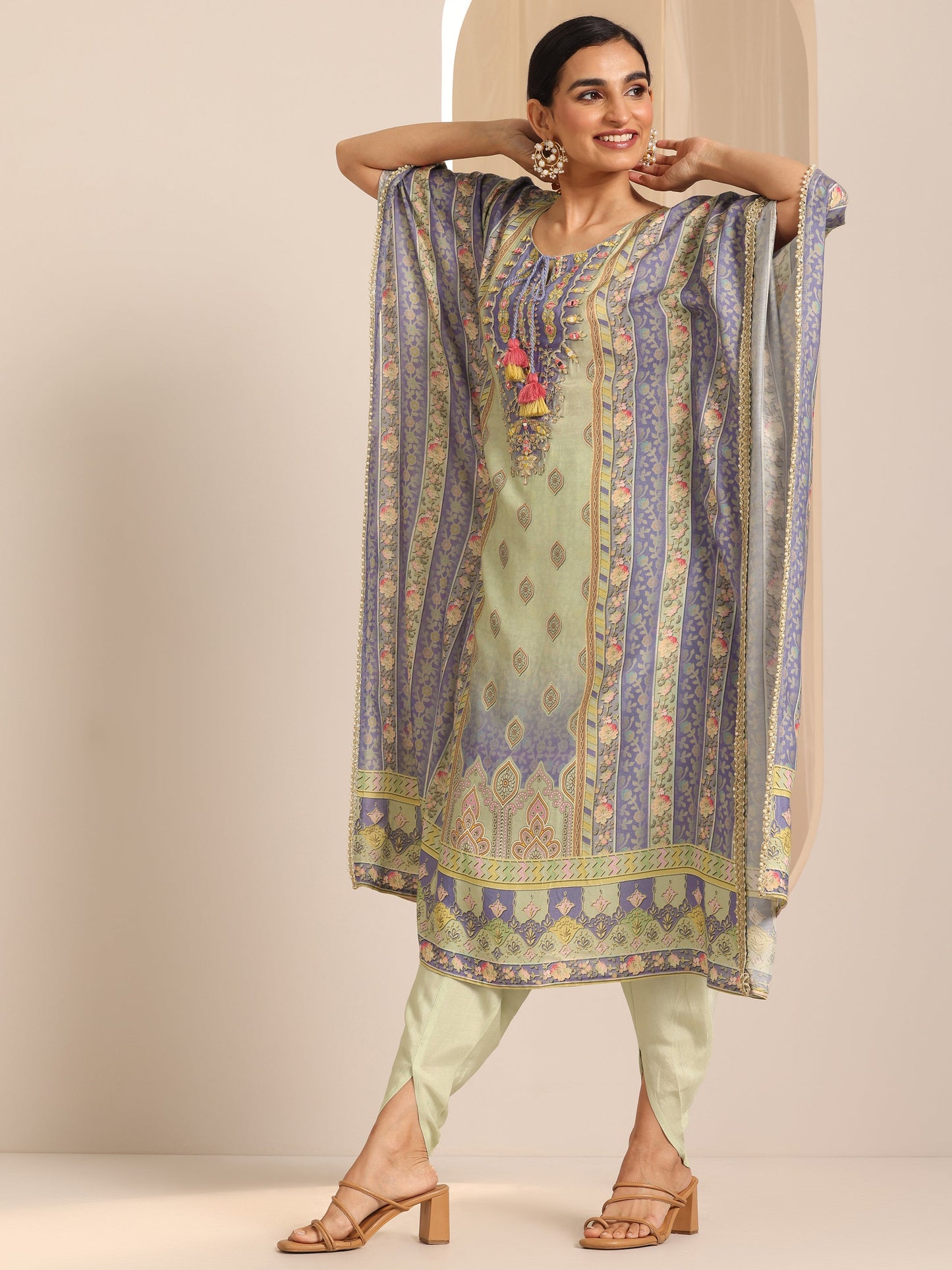 Multi Printed Muslin A-Line Kurta Set