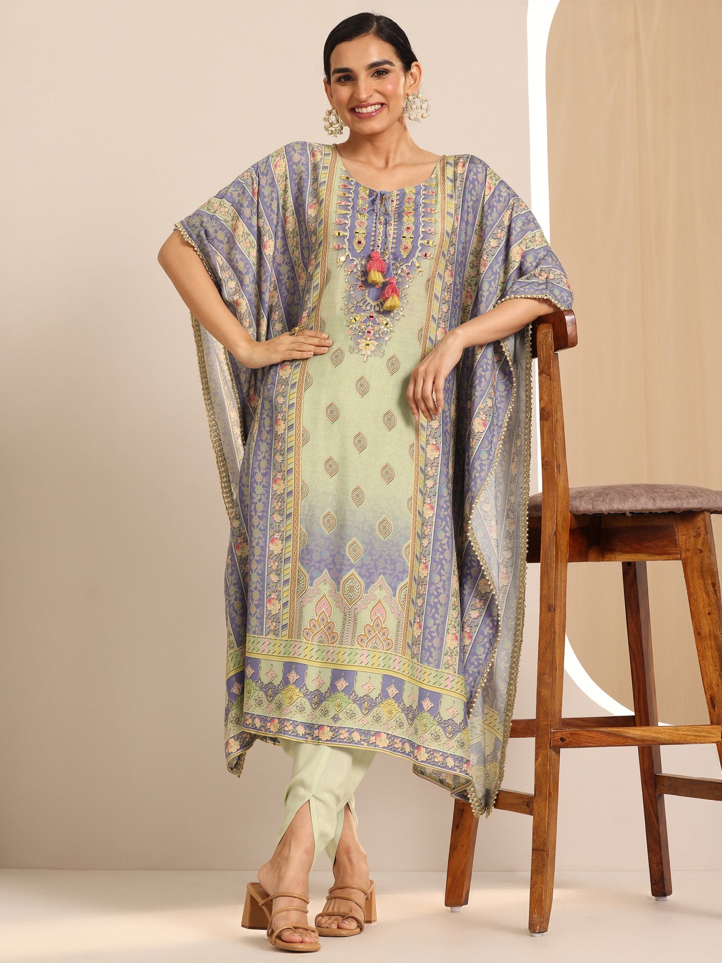 Multi Printed Muslin A-Line Kurta Set