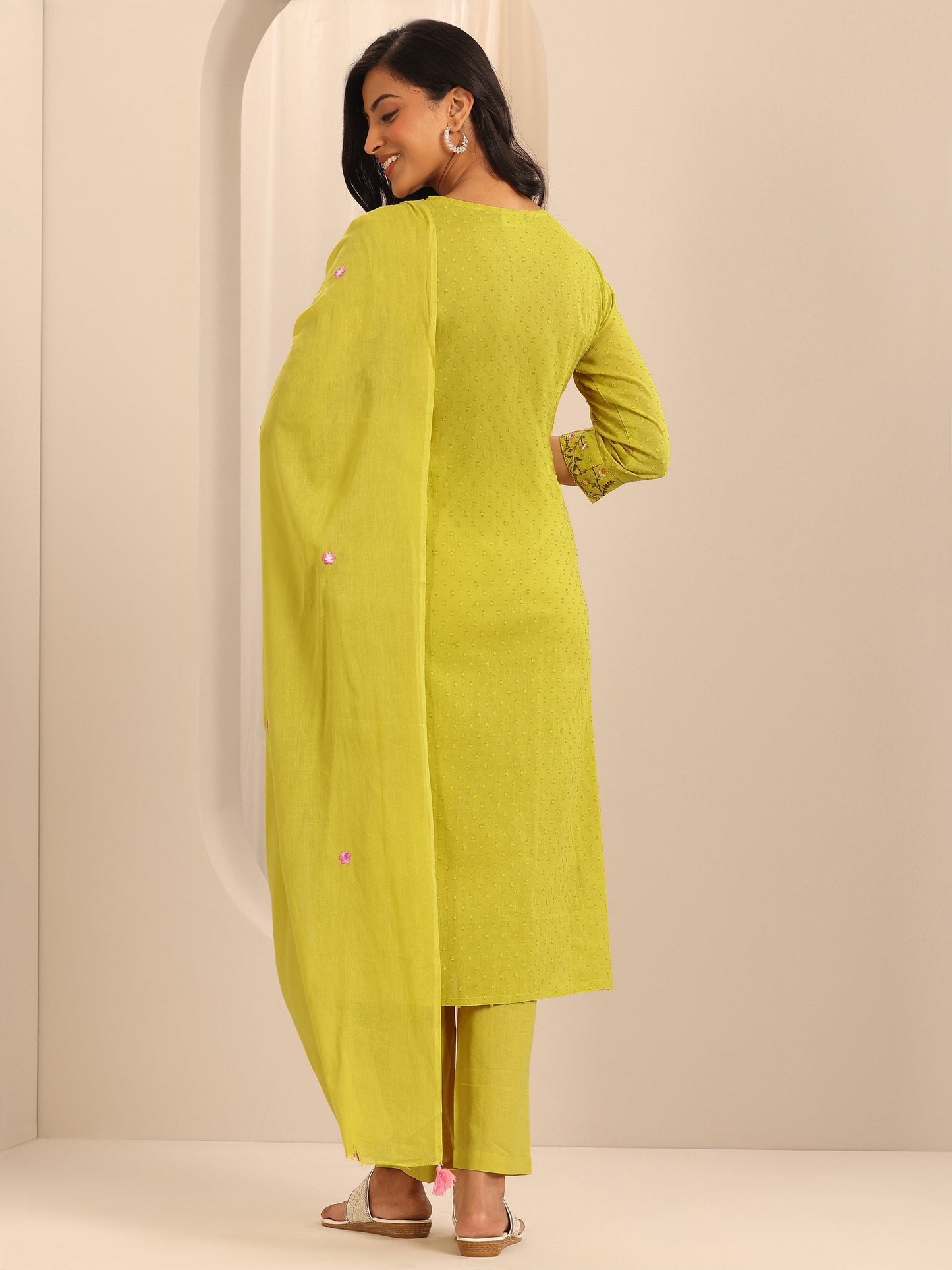 Yellow Yoke Design Cotton Straight Suit Set With Dupatta