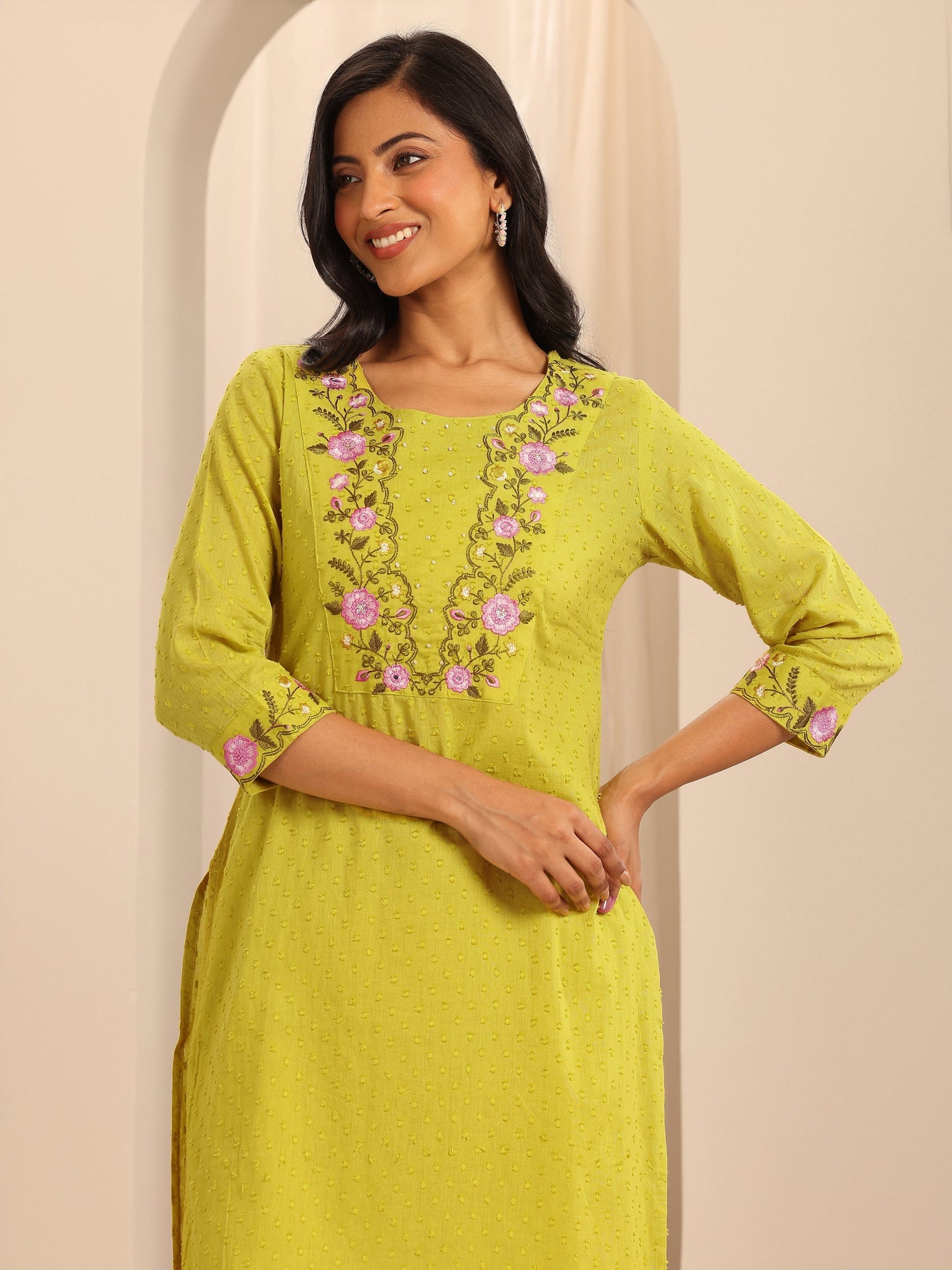 Yellow Yoke Design Cotton Straight Suit Set With Dupatta