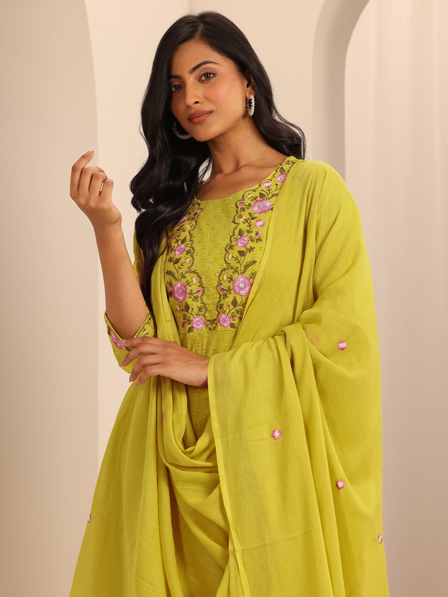 Yellow Yoke Design Cotton Straight Suit Set With Dupatta