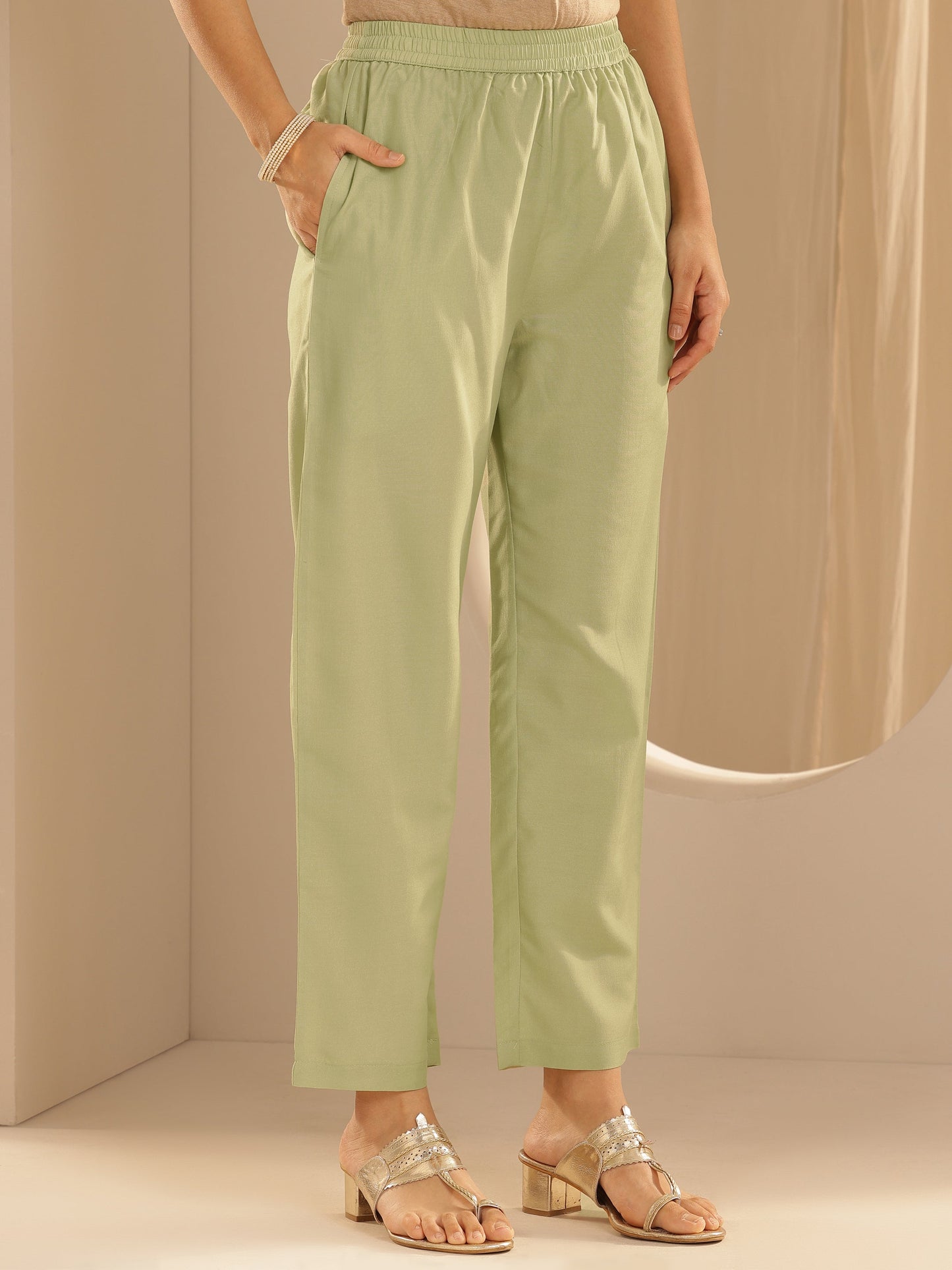 Green Woven Design Silk Blend Straight Suit Set With Dupatta