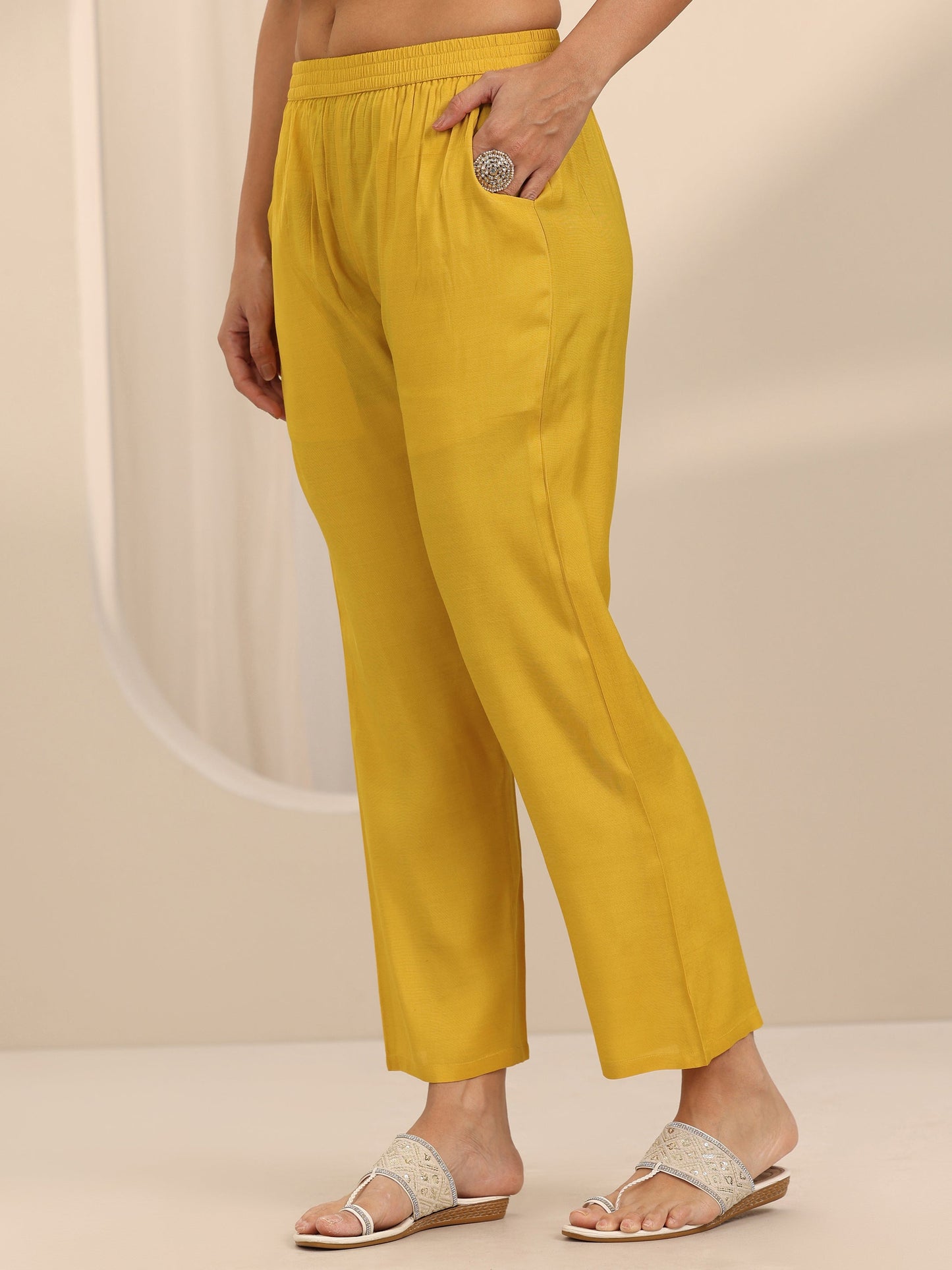 Mustard Embroidered Organza Straight Suit Set With Dupatta