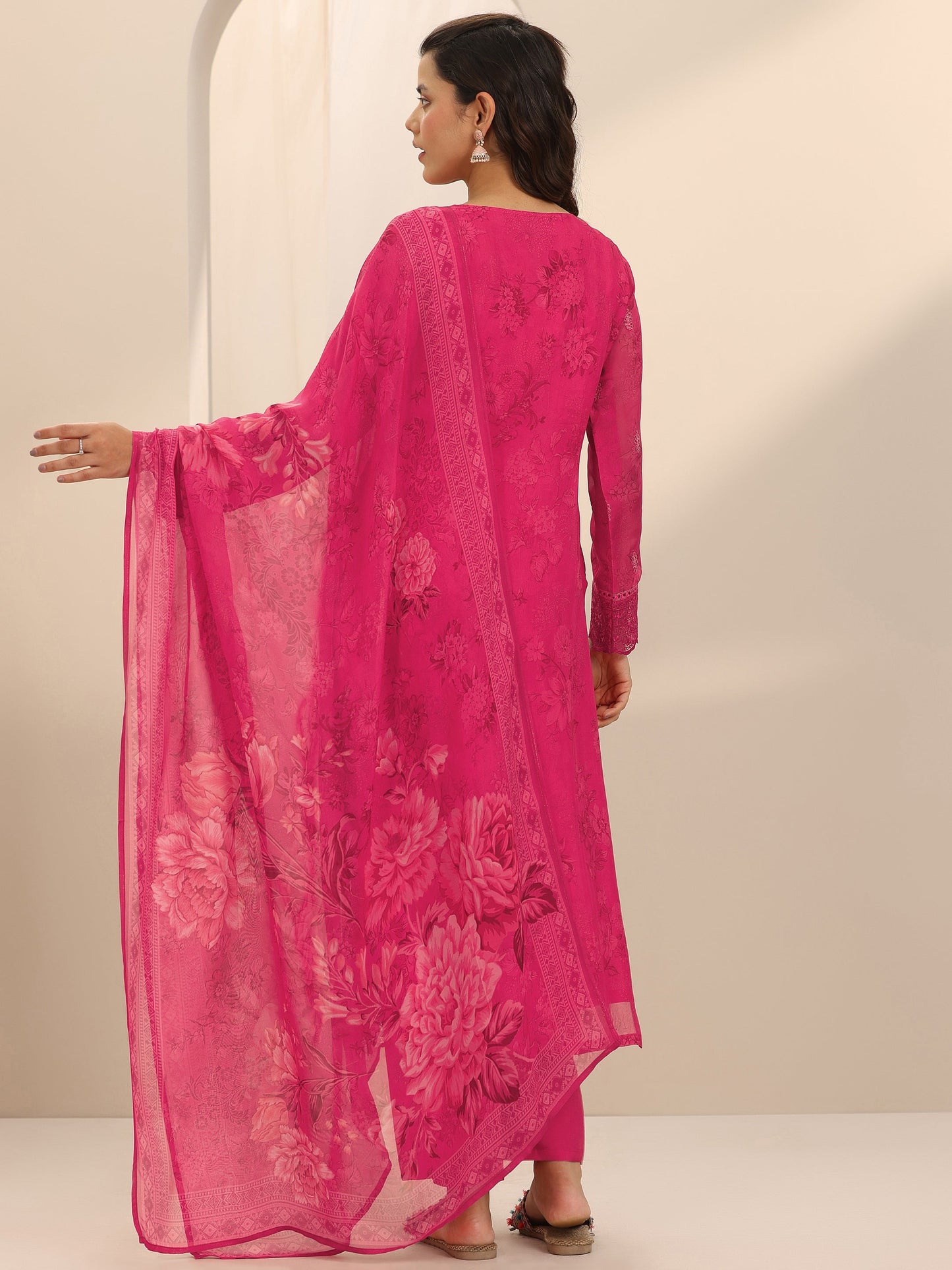 Pink Embroidered Organza Straight Suit Set With Dupatta
