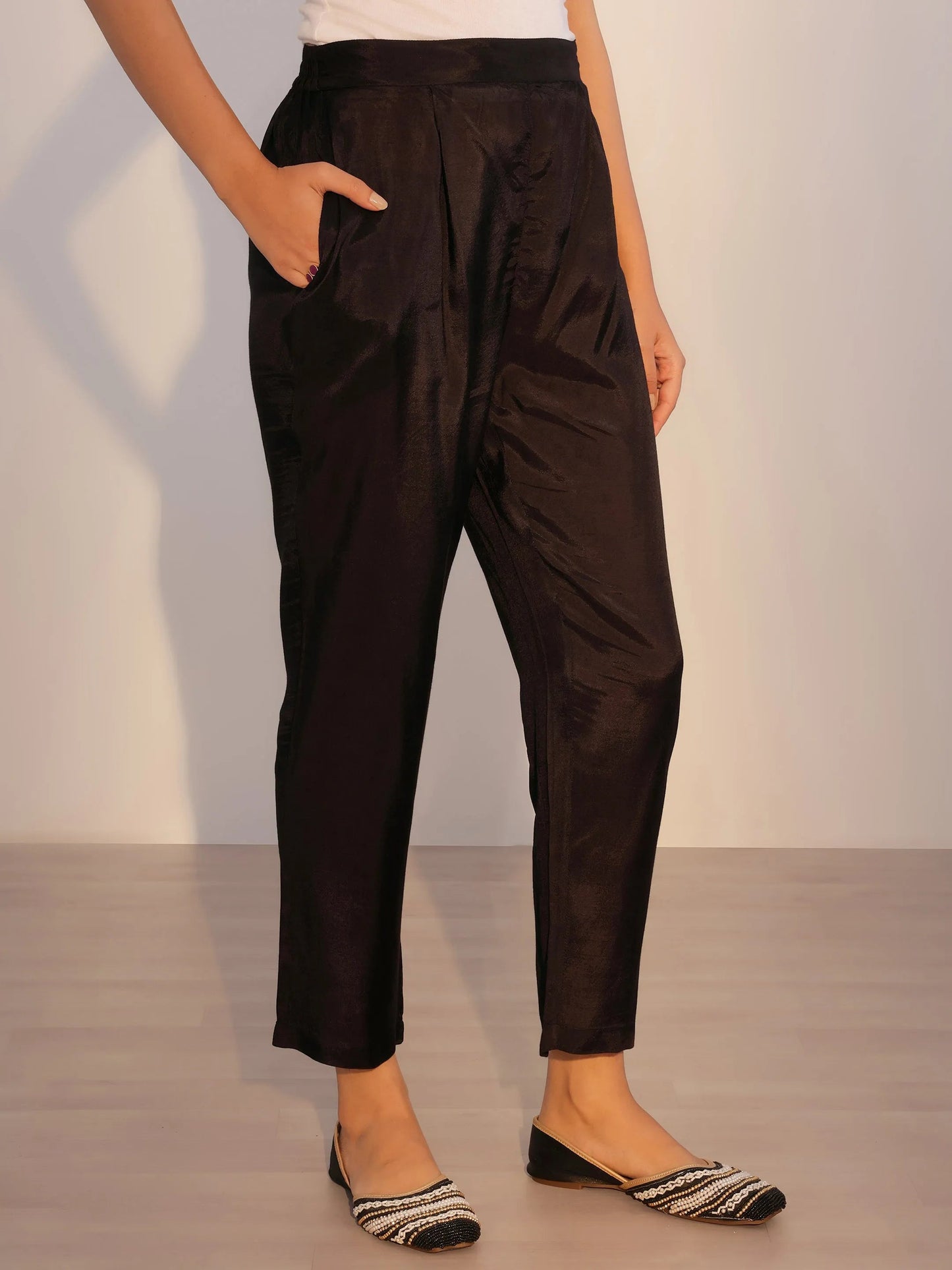 Black Printed Silk Blend Straight Suit With Dupatta