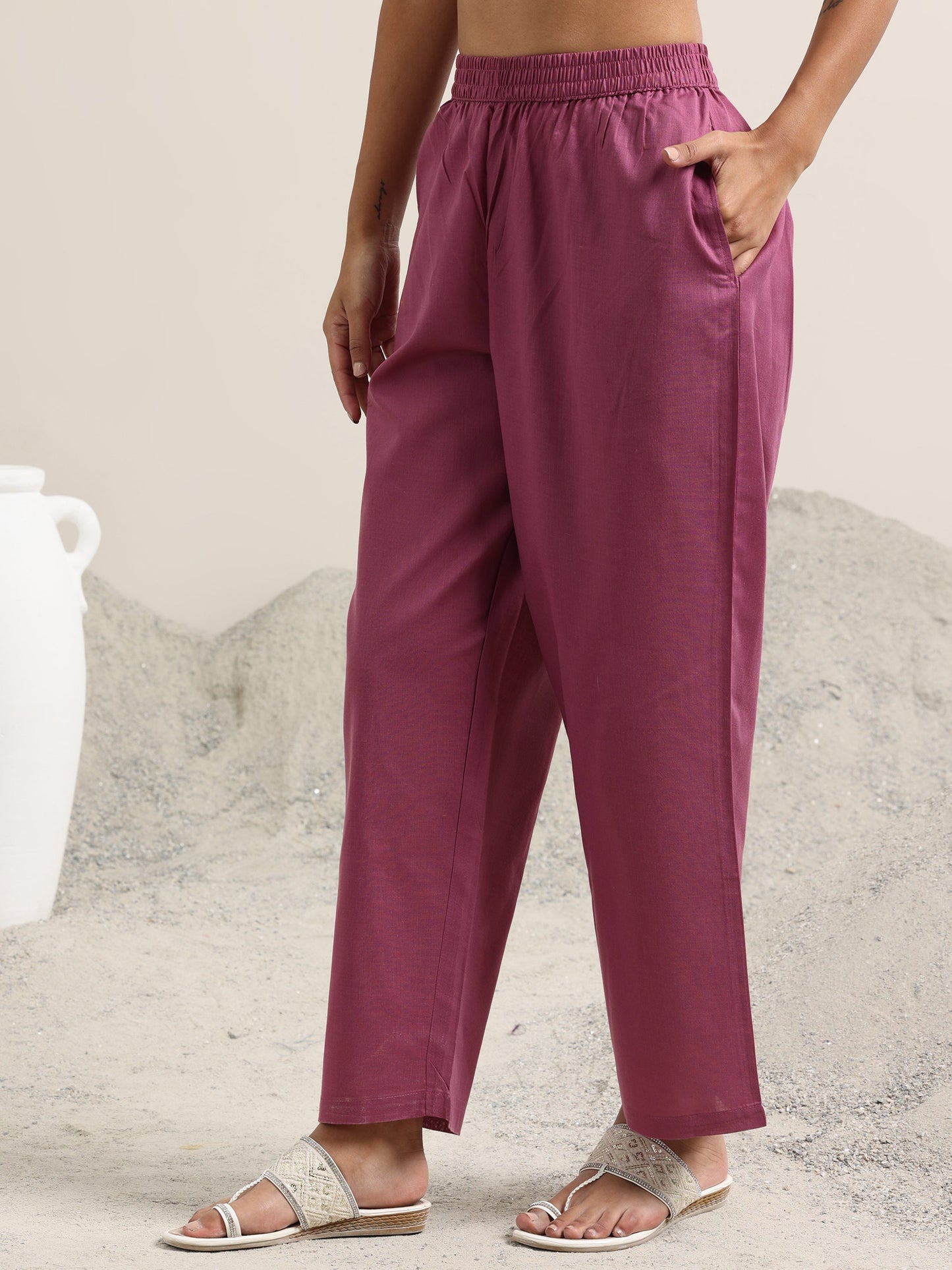 Pink Printed Linen Straight Suit With Dupatta