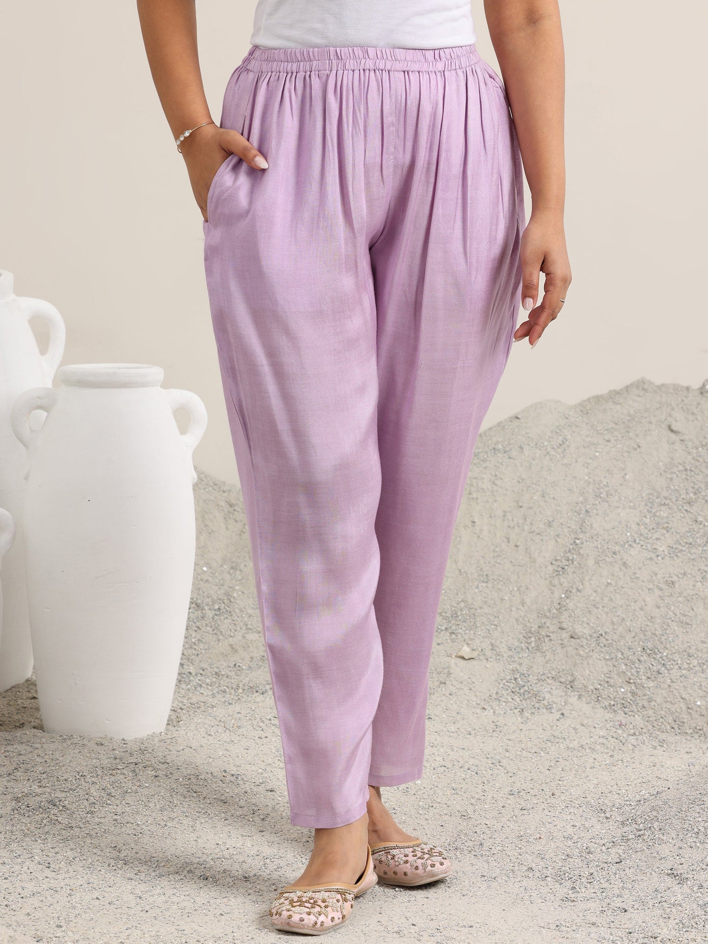 Lavender Woven Design Silk Blend Straight Suit With Dupatta