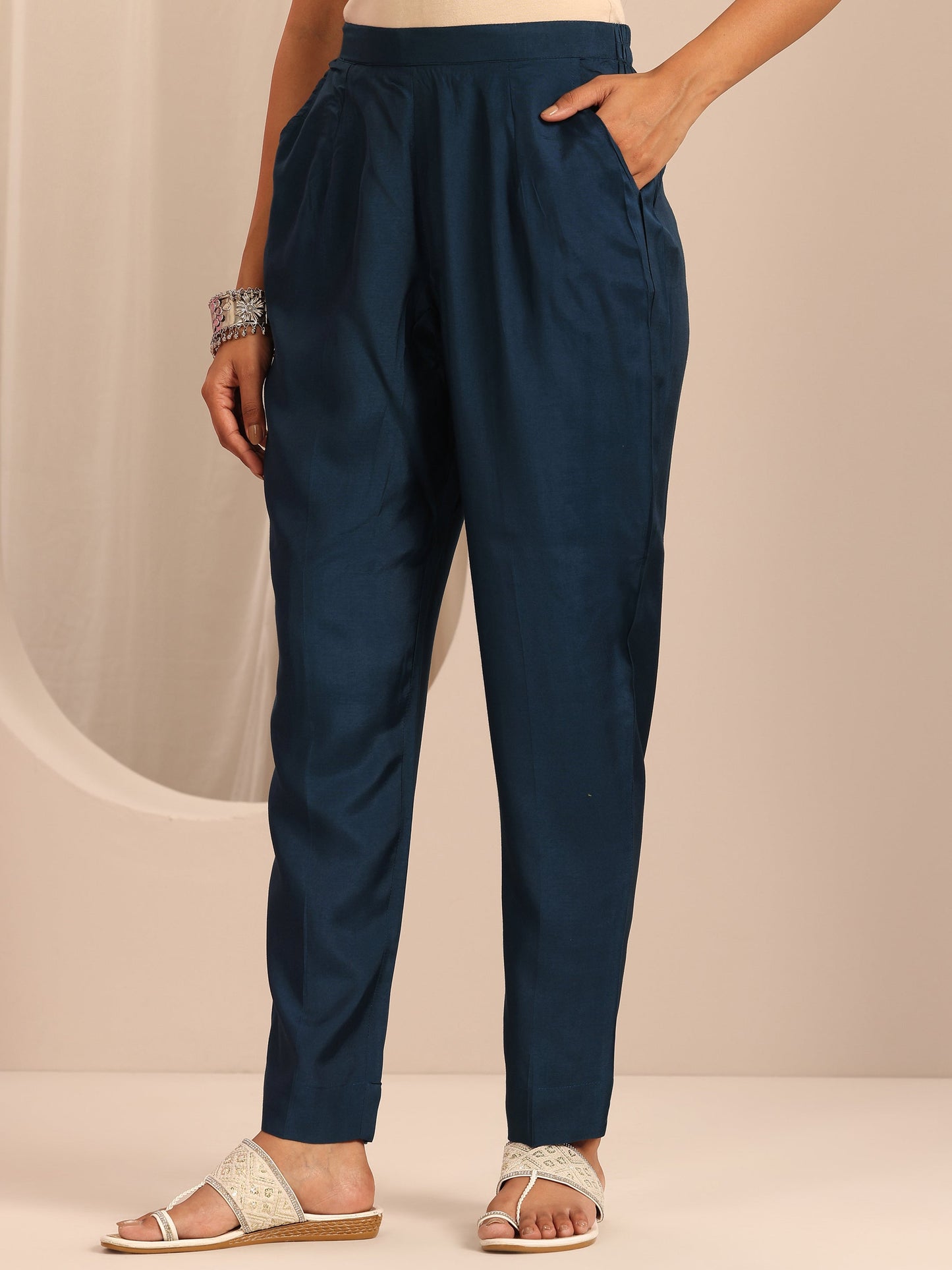 Navy Blue Printed Muslin Straight Suit Set With Dupatta