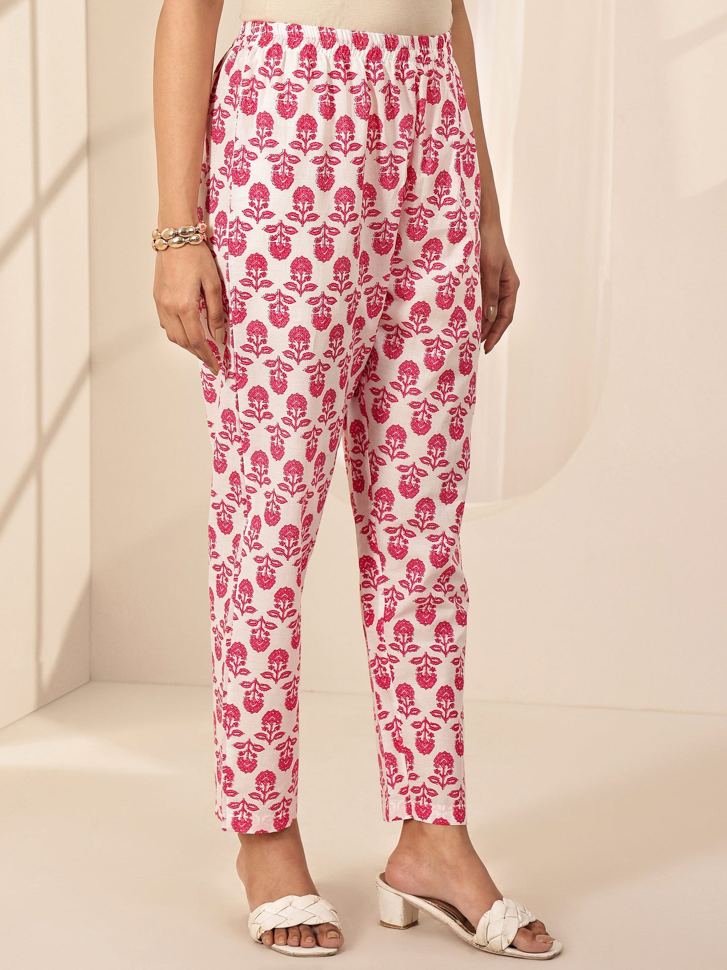 Off White Printed Cotton Straight Suit Sets With Dupatta