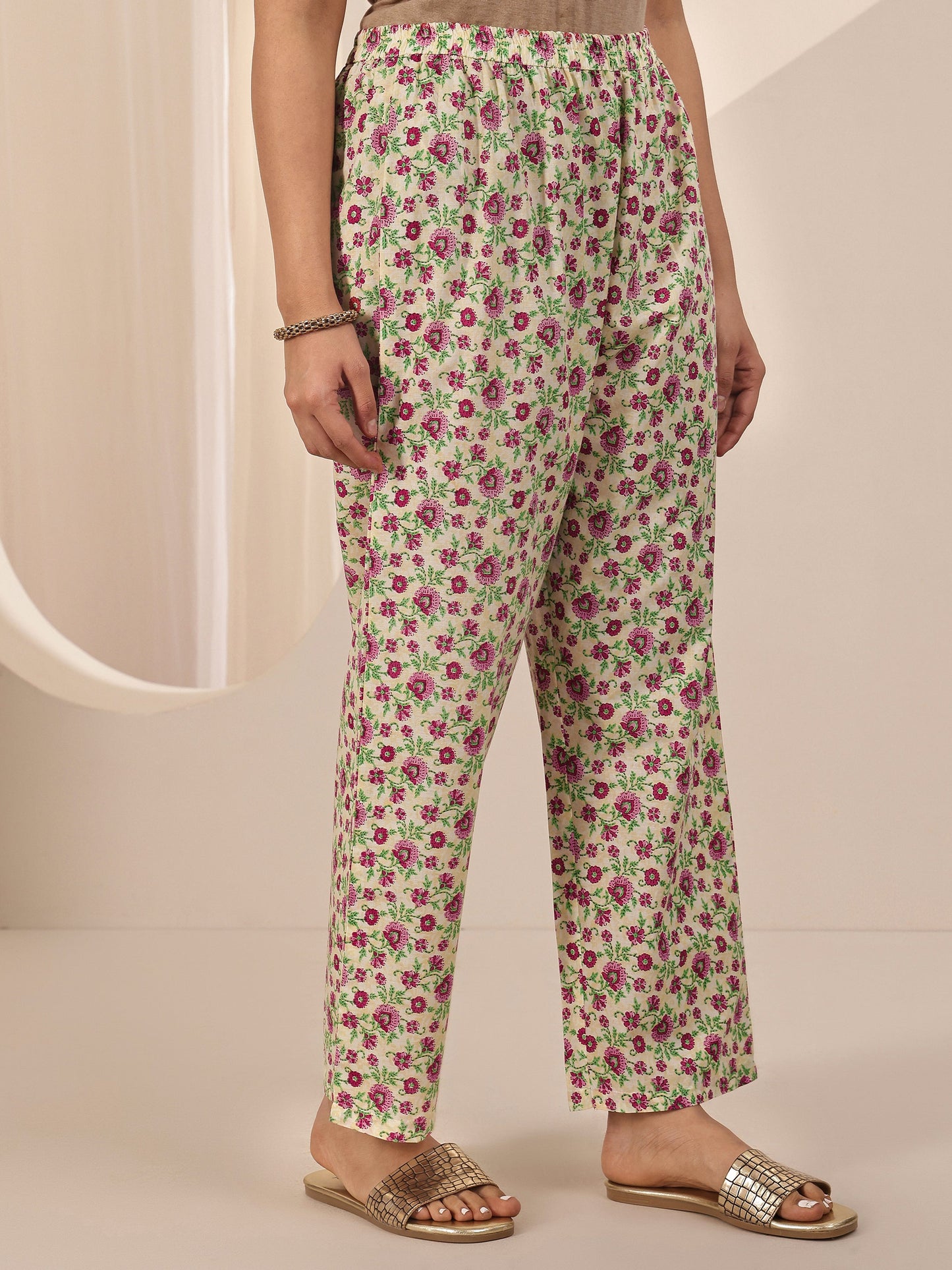 Off White Printed Cotton Straight Suit Sets With Dupatta