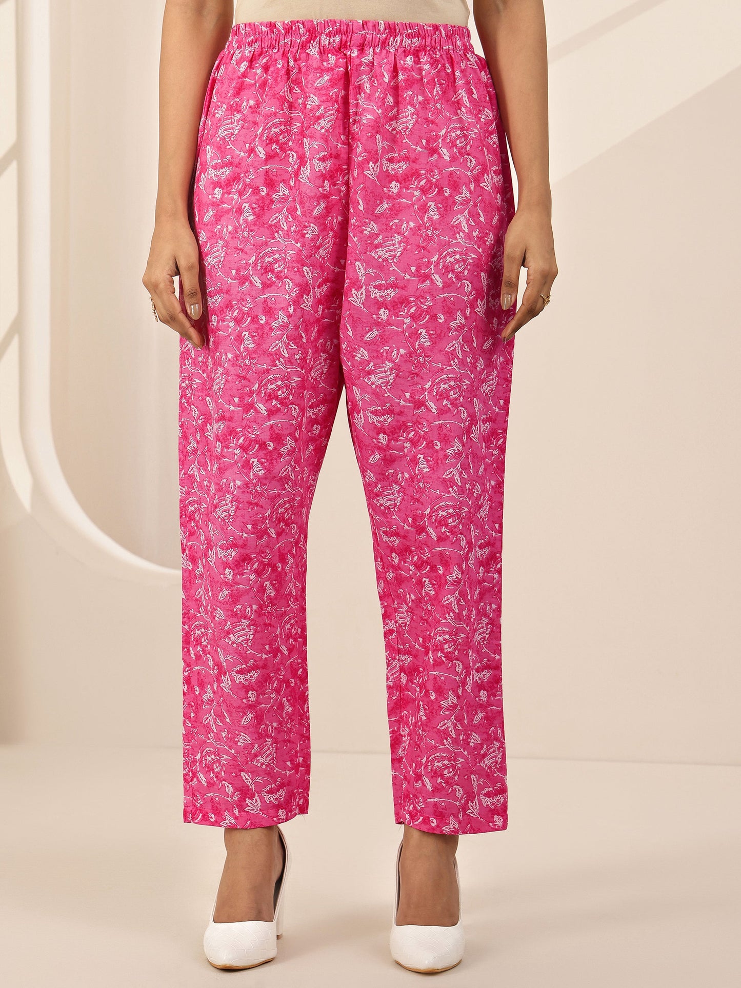 Off White Printed Cotton Straight Suit Sets With Dupatta