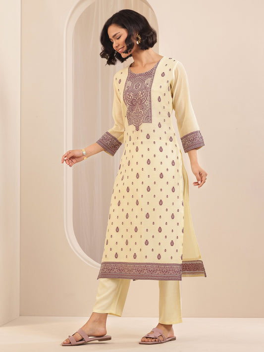 Cream Self Design Chanderi Silk Straight Suit Sets With Dupatta