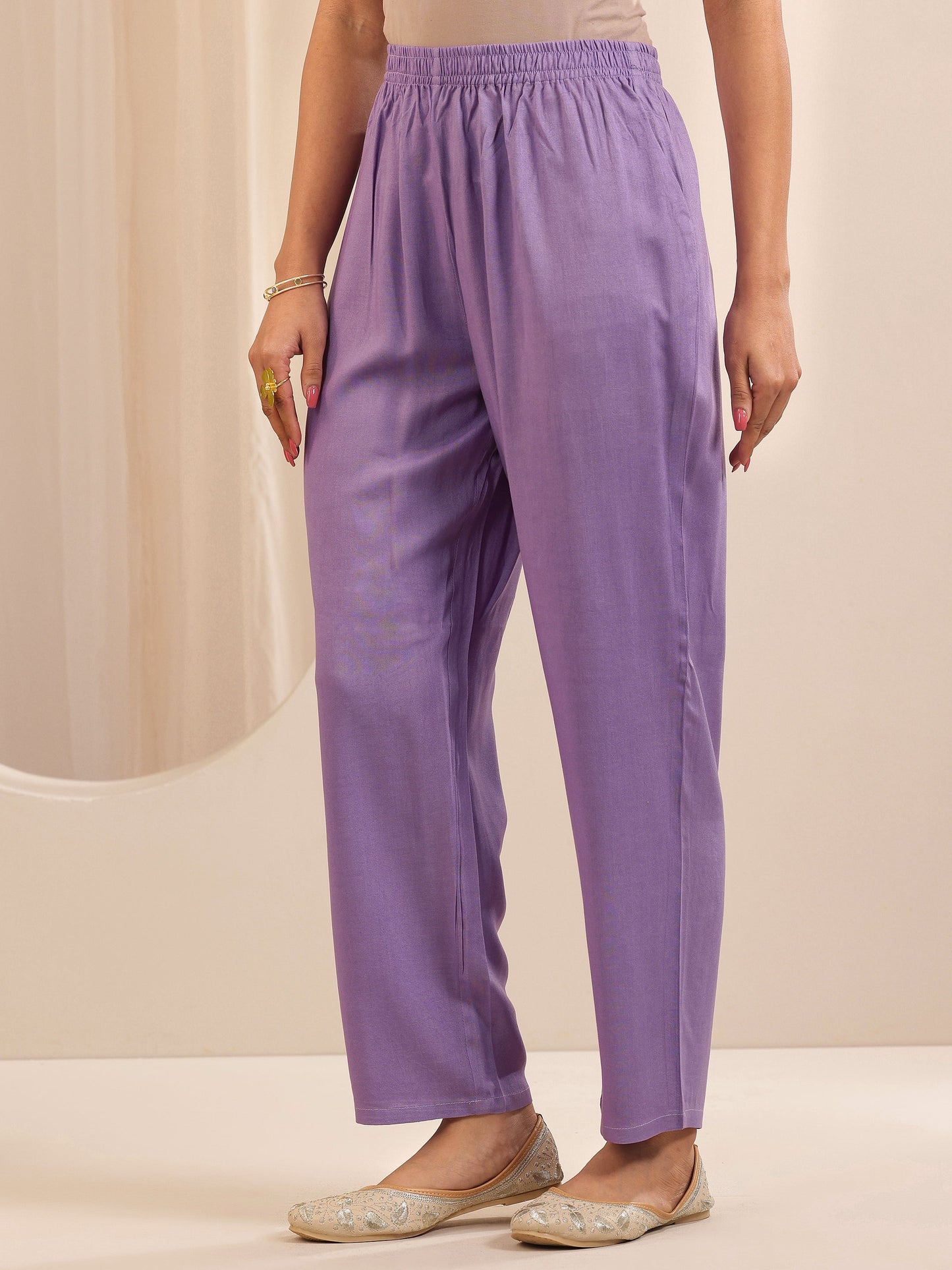 Lavender Self Design Chanderi Silk Straight Suit Sets With Dupatta