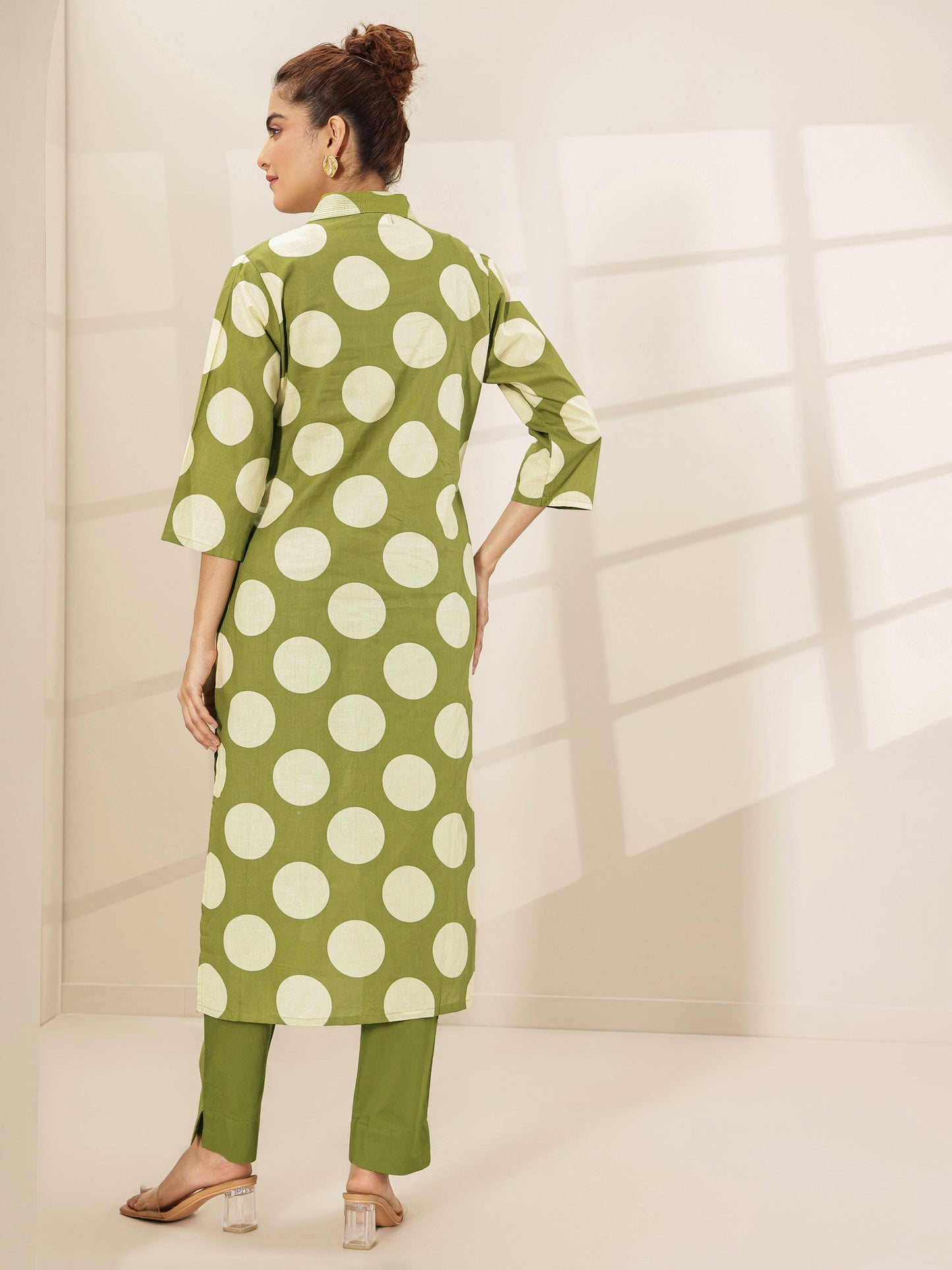 Green  Printed Cotton Straight Kurta Set