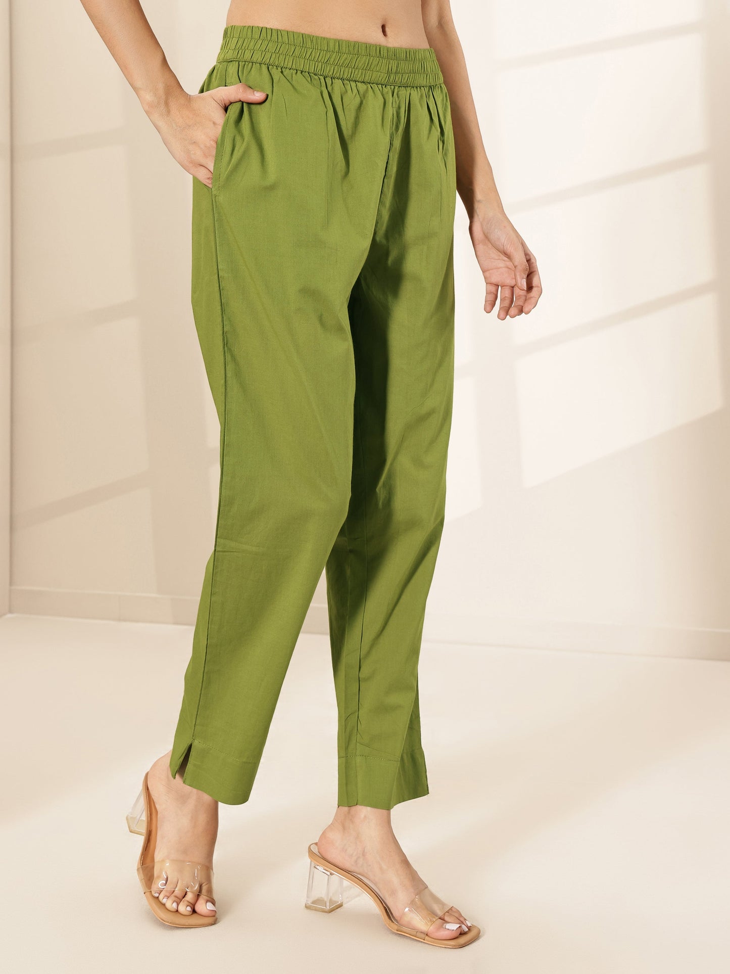 Green  Printed Cotton Straight Kurta Set