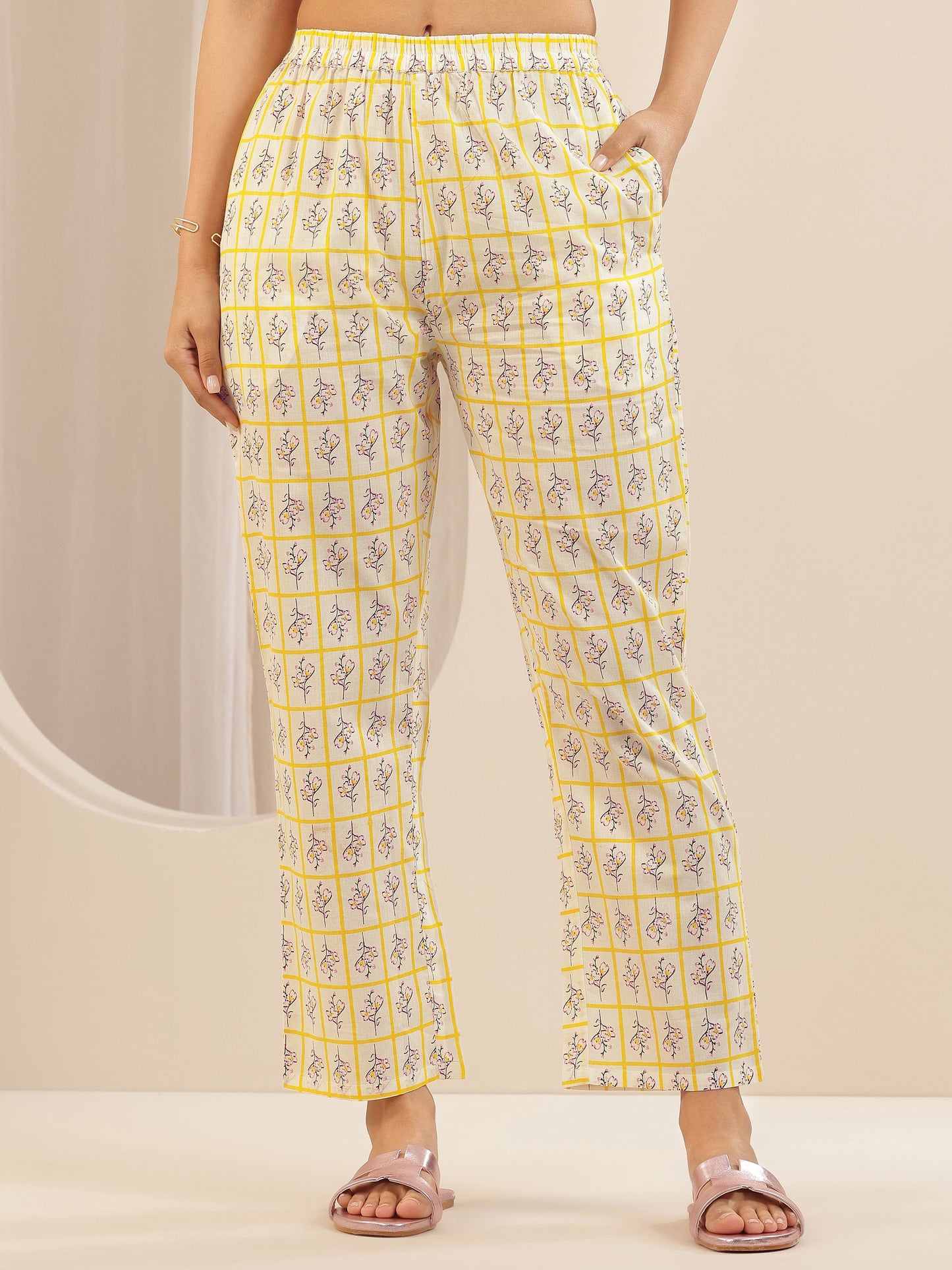 Yellow Printed Cotton Straight Suit Sets With Dupatta