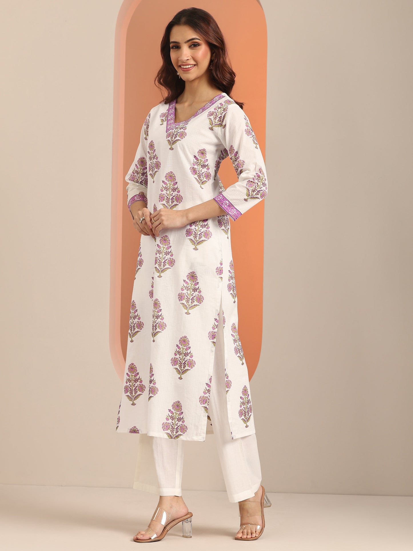 White Yoke Design Cotton Straight Suit Set With Dupatta