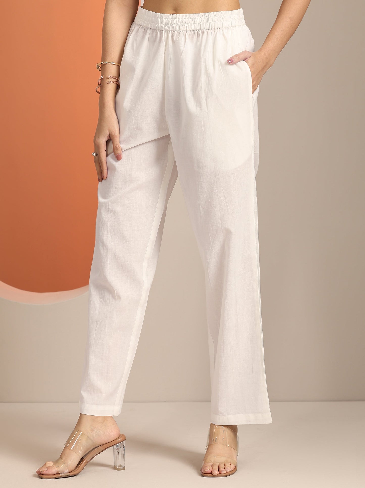 White Yoke Design Cotton Straight Suit Set With Dupatta