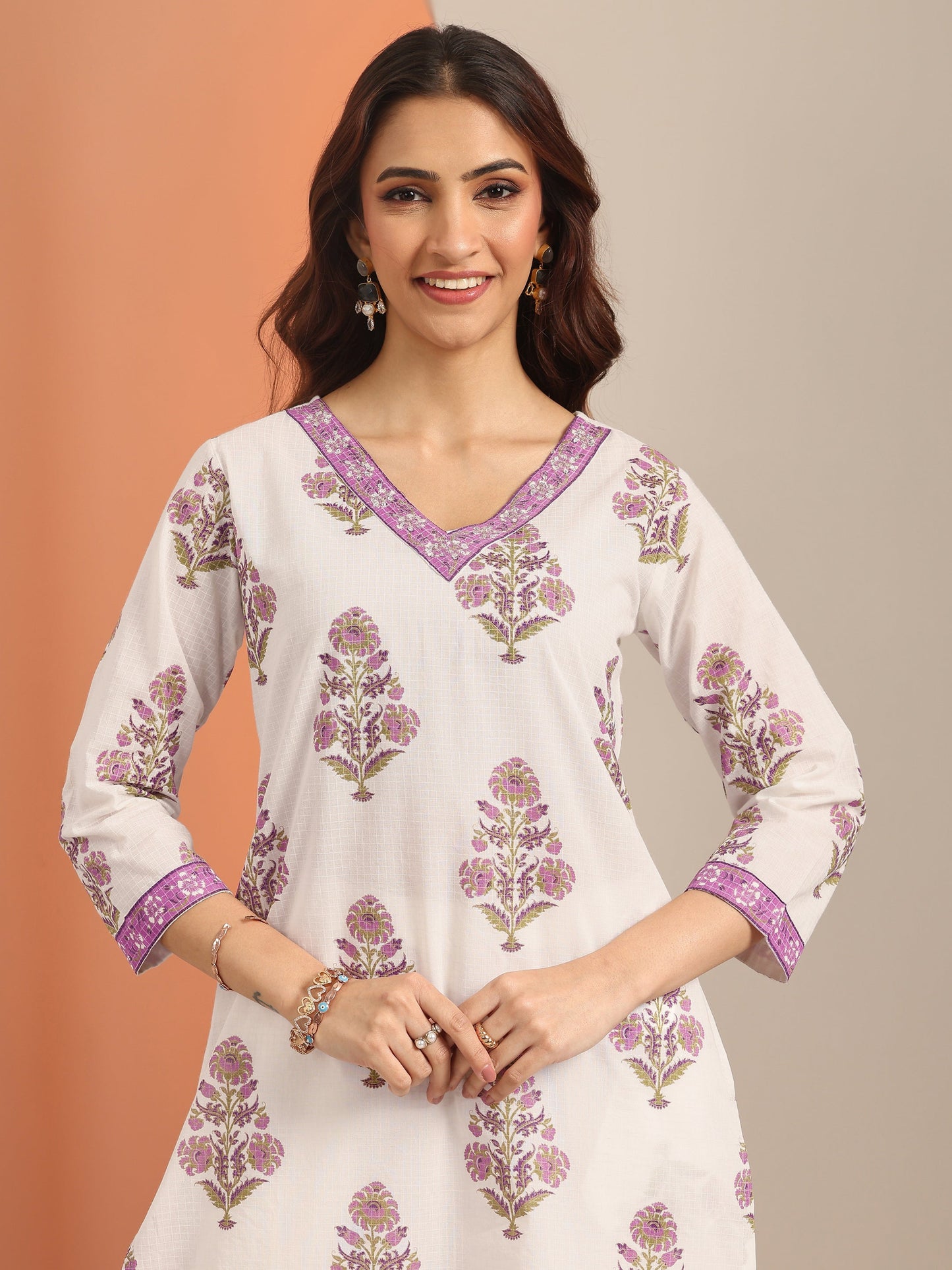 White Yoke Design Cotton Straight Suit Set With Dupatta