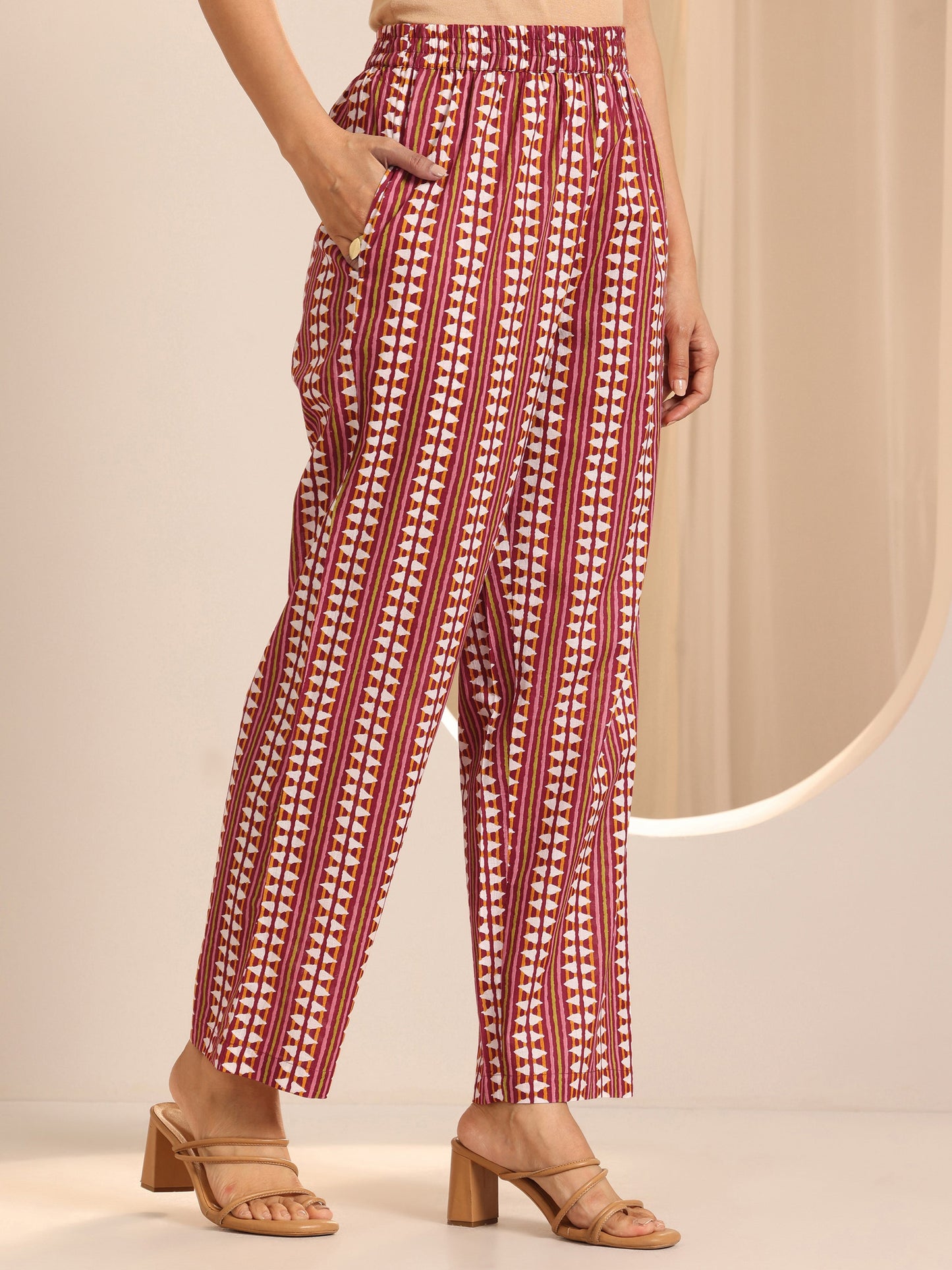 Red Printed Cotton A-Line Suit Set With Dupatta