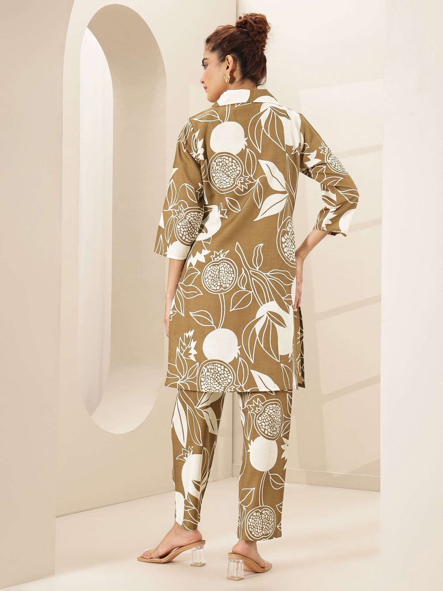 Brown Printed Cotton Blend Co-Ord Sets