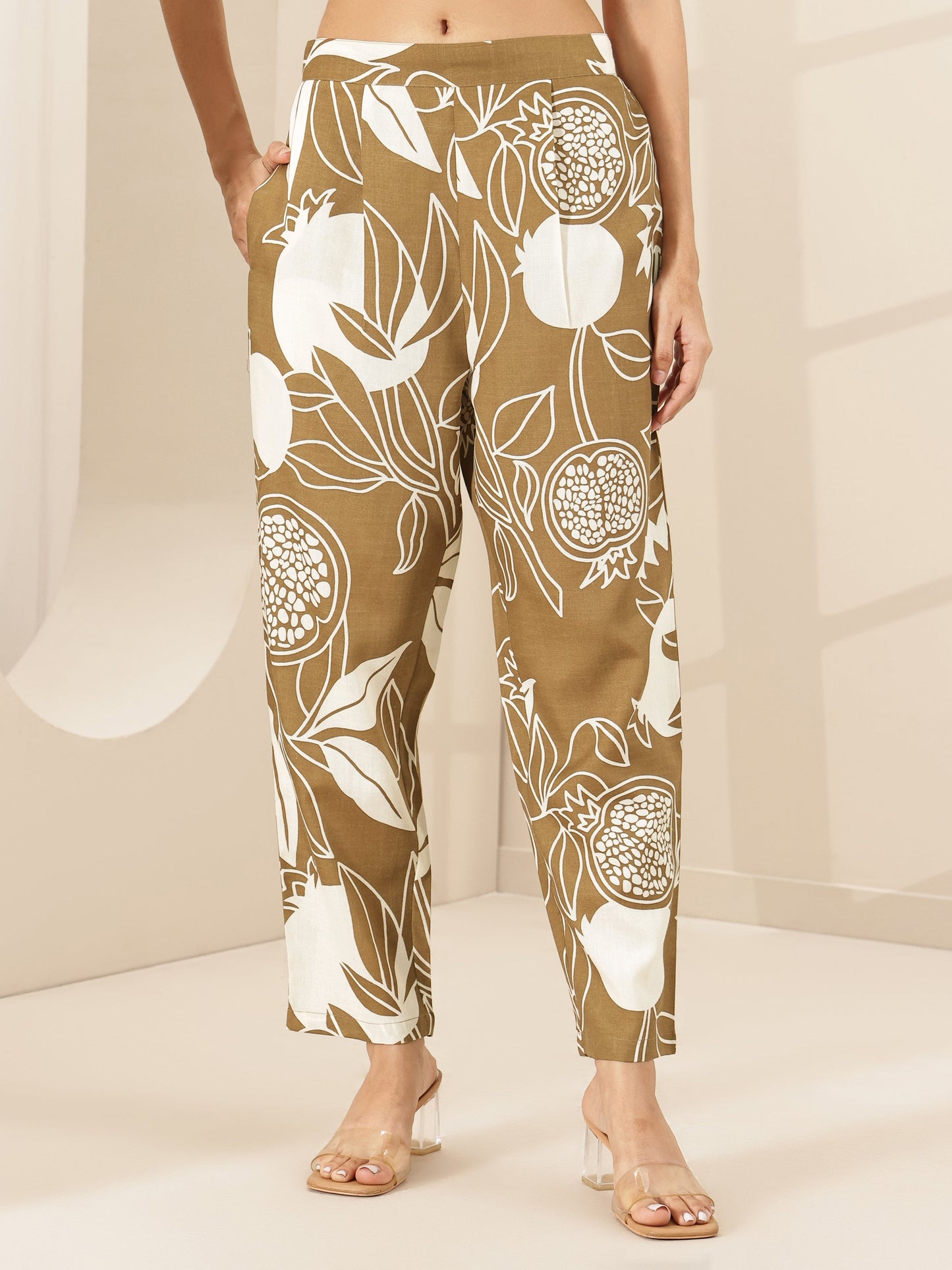 Brown Printed Cotton Blend Co-Ord Sets