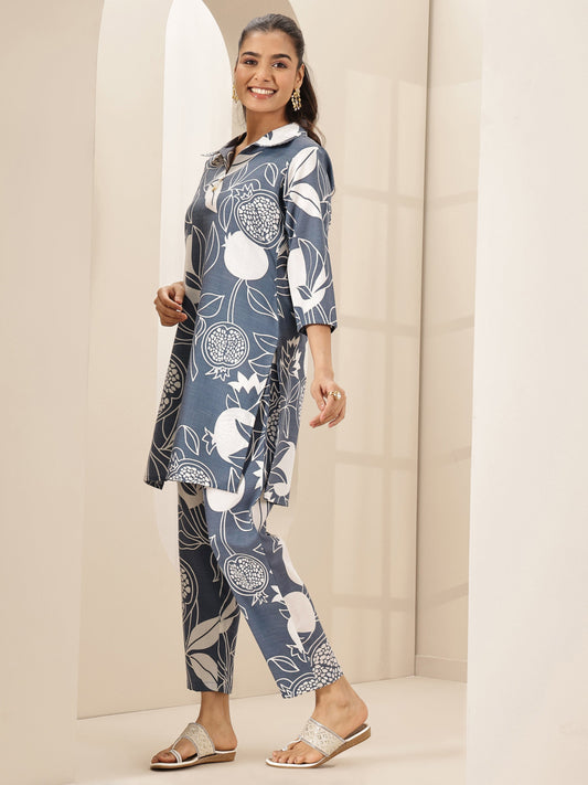 Grey Printed Cotton Blend Co-Ord Sets