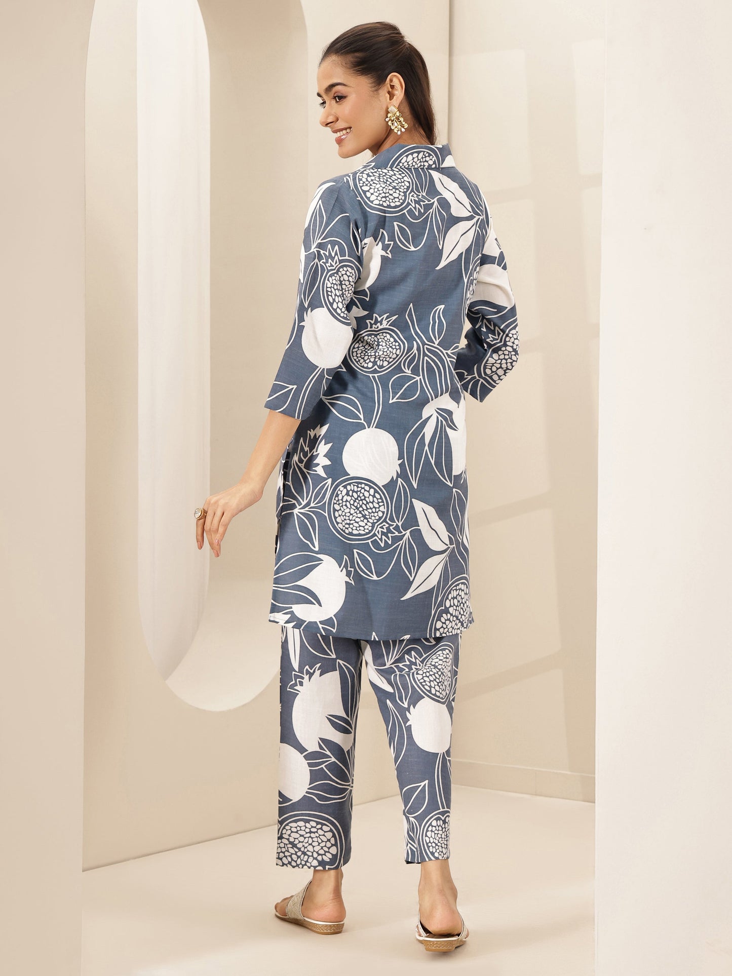 Grey Printed Cotton Blend Co-Ord Sets