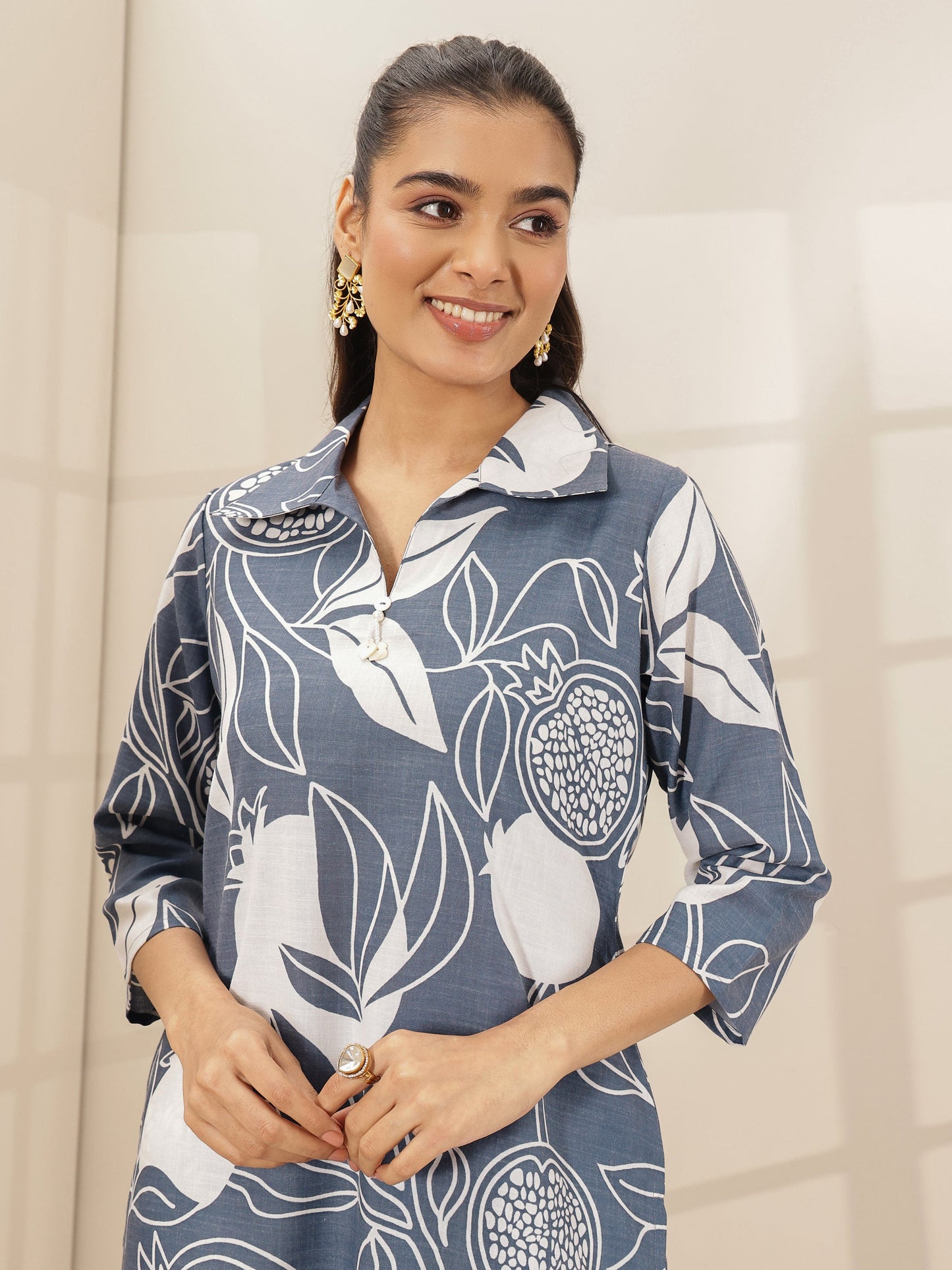 Grey Printed Cotton Blend Co-Ord Sets