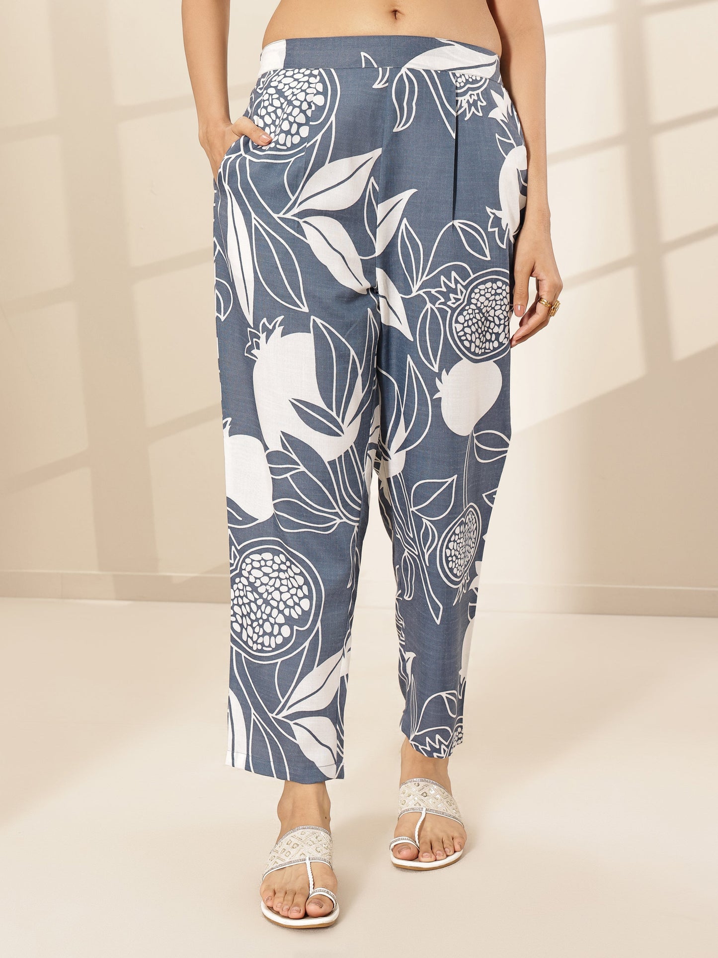 Grey Printed Cotton Blend Co-Ord Sets