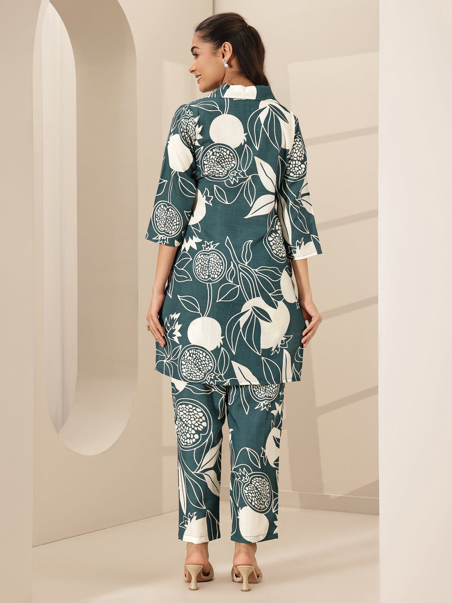 Teal Blue Printed Cotton Blend Co-Ord Sets