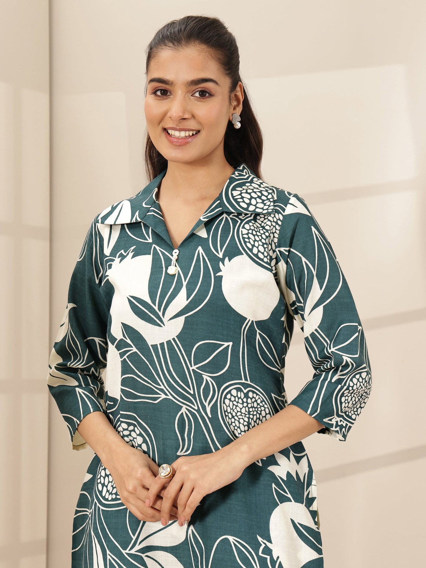 Teal Blue Printed Cotton Blend Co-Ord Sets