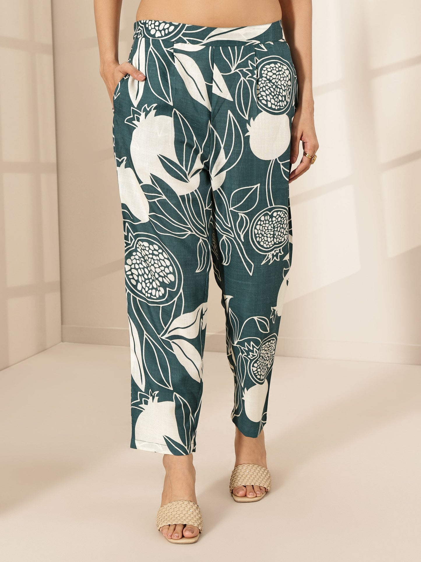 Teal Blue Printed Cotton Blend Co-Ord Sets