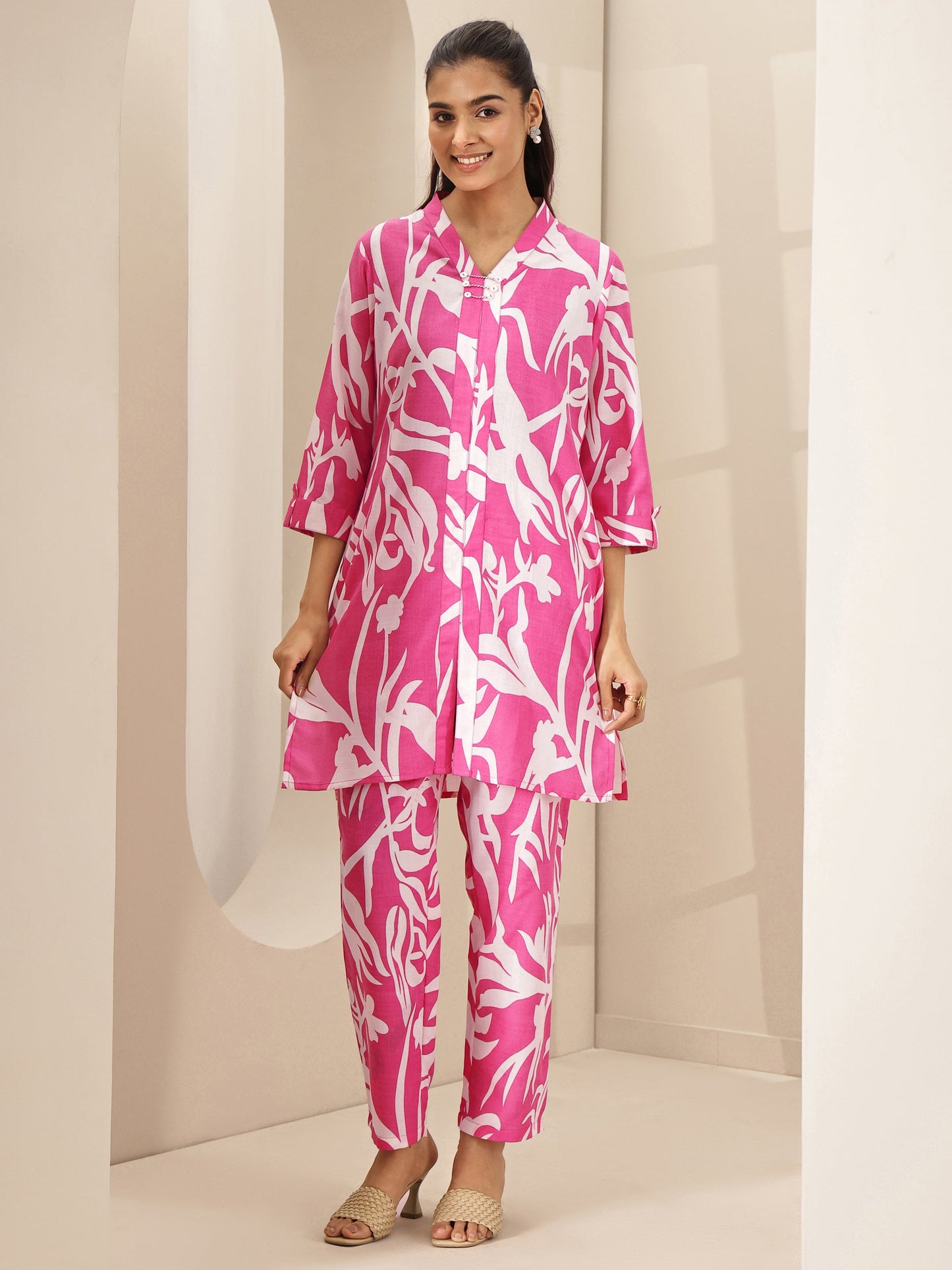 Pink Printed Cotton Blend Co-Ord Sets