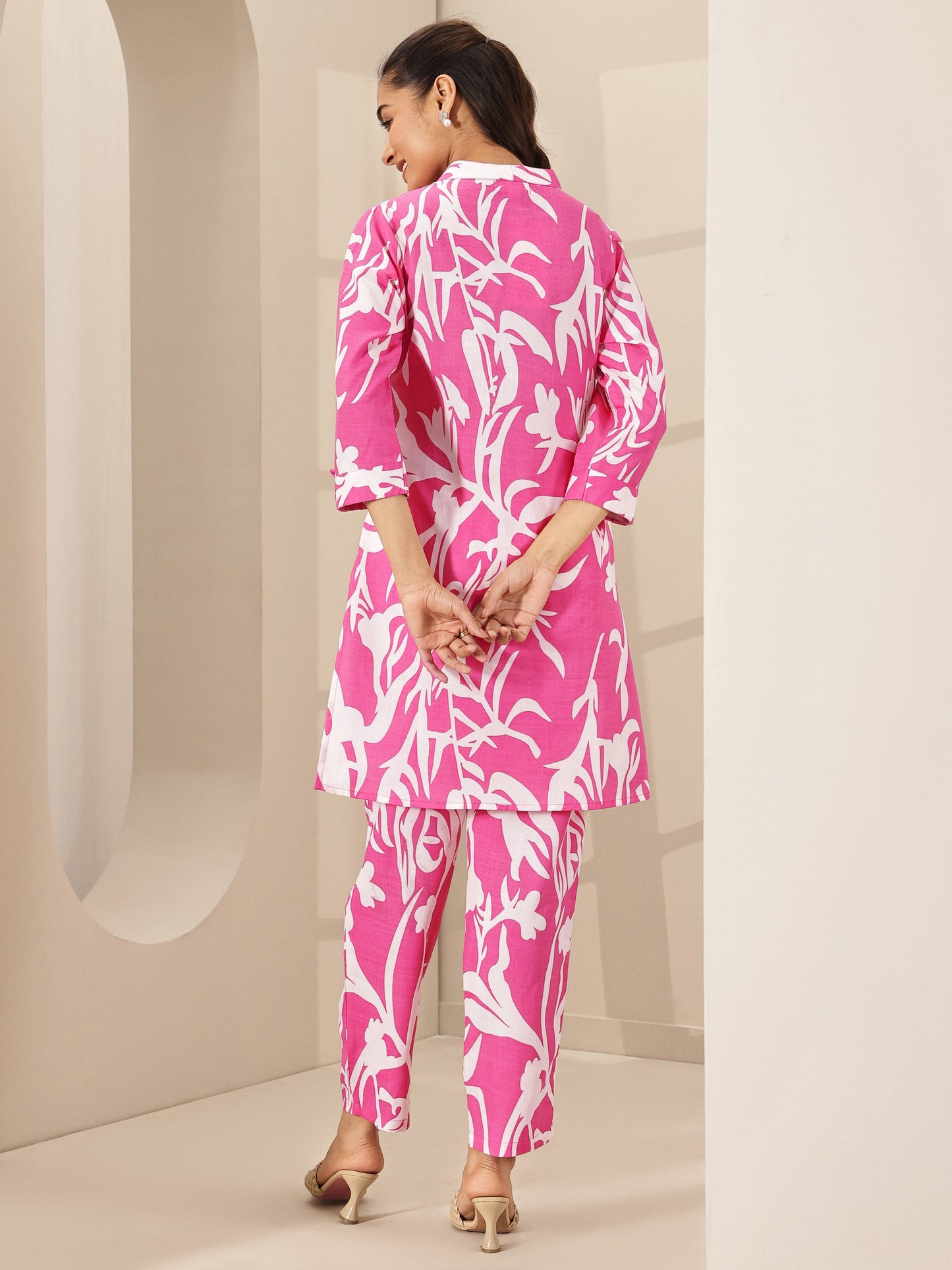 Pink Printed Cotton Blend Co-Ord Sets