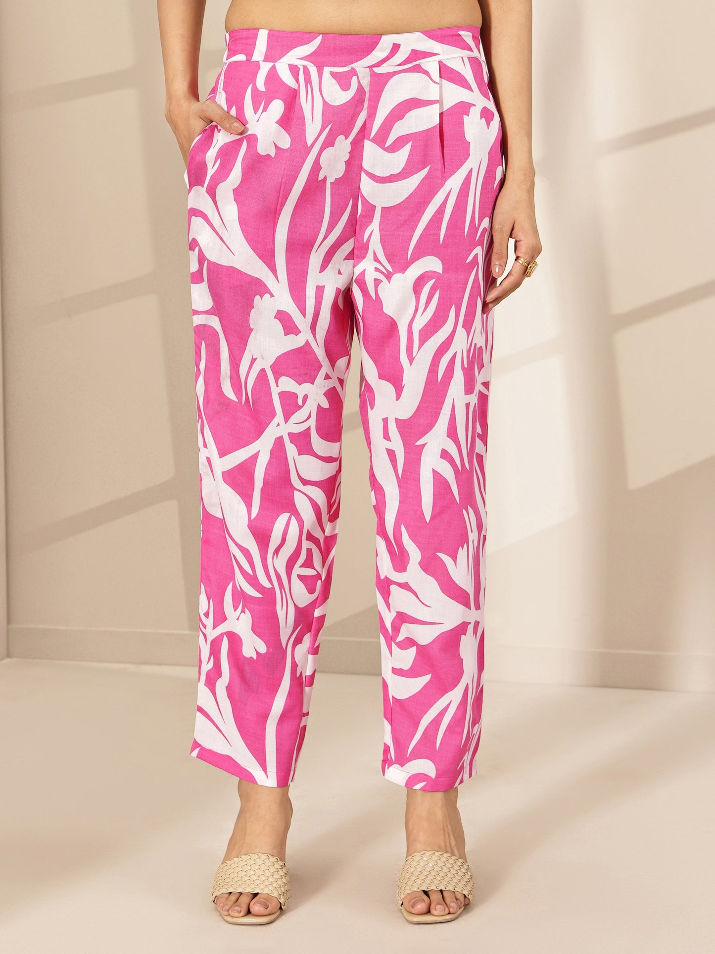 Pink Printed Cotton Blend Co-Ord Sets