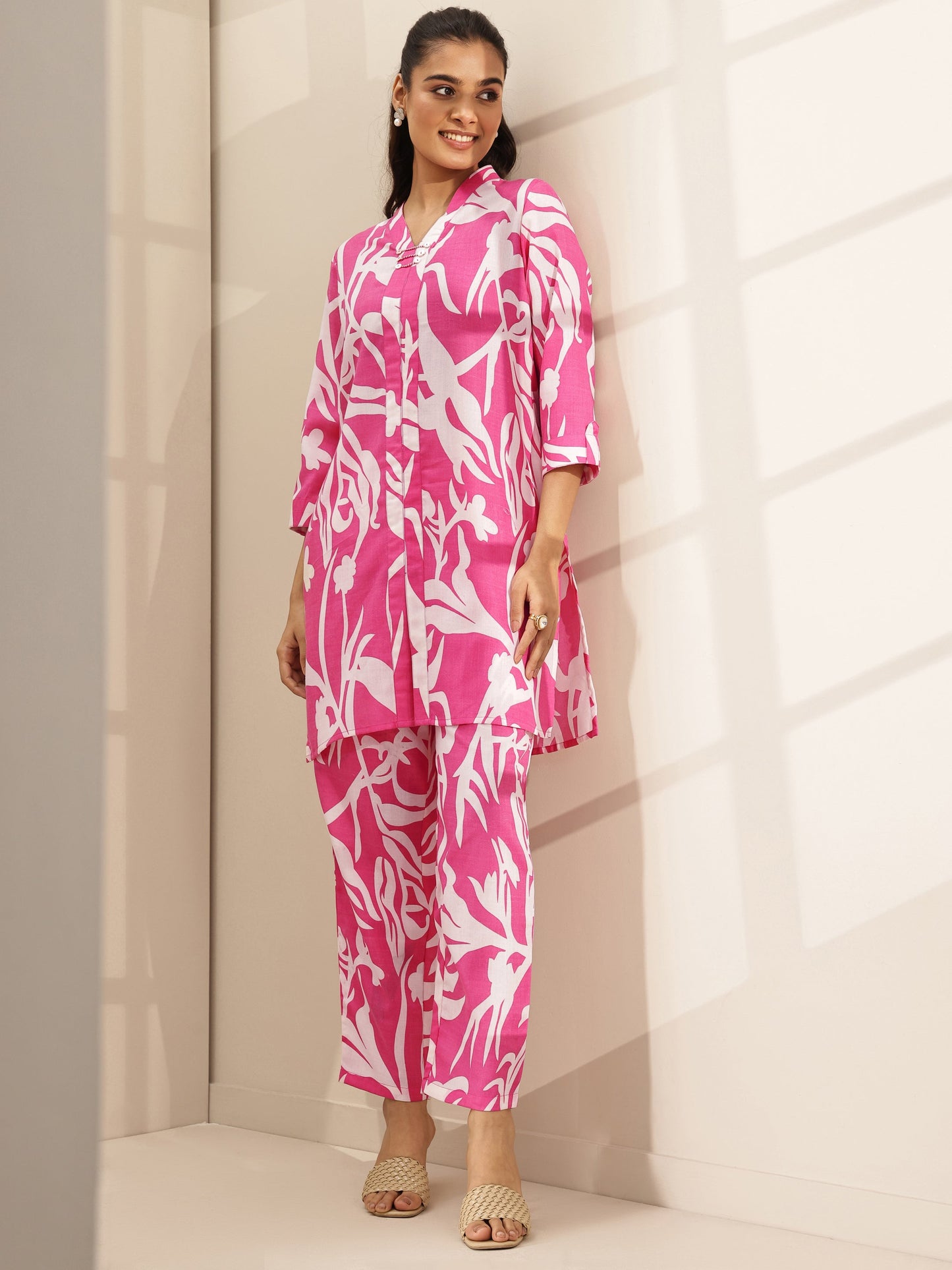 Pink Printed Cotton Blend Co-Ord Sets