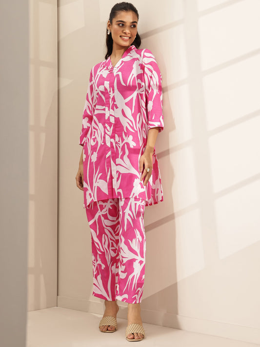 Pink Printed Cotton Blend Co-Ord Sets