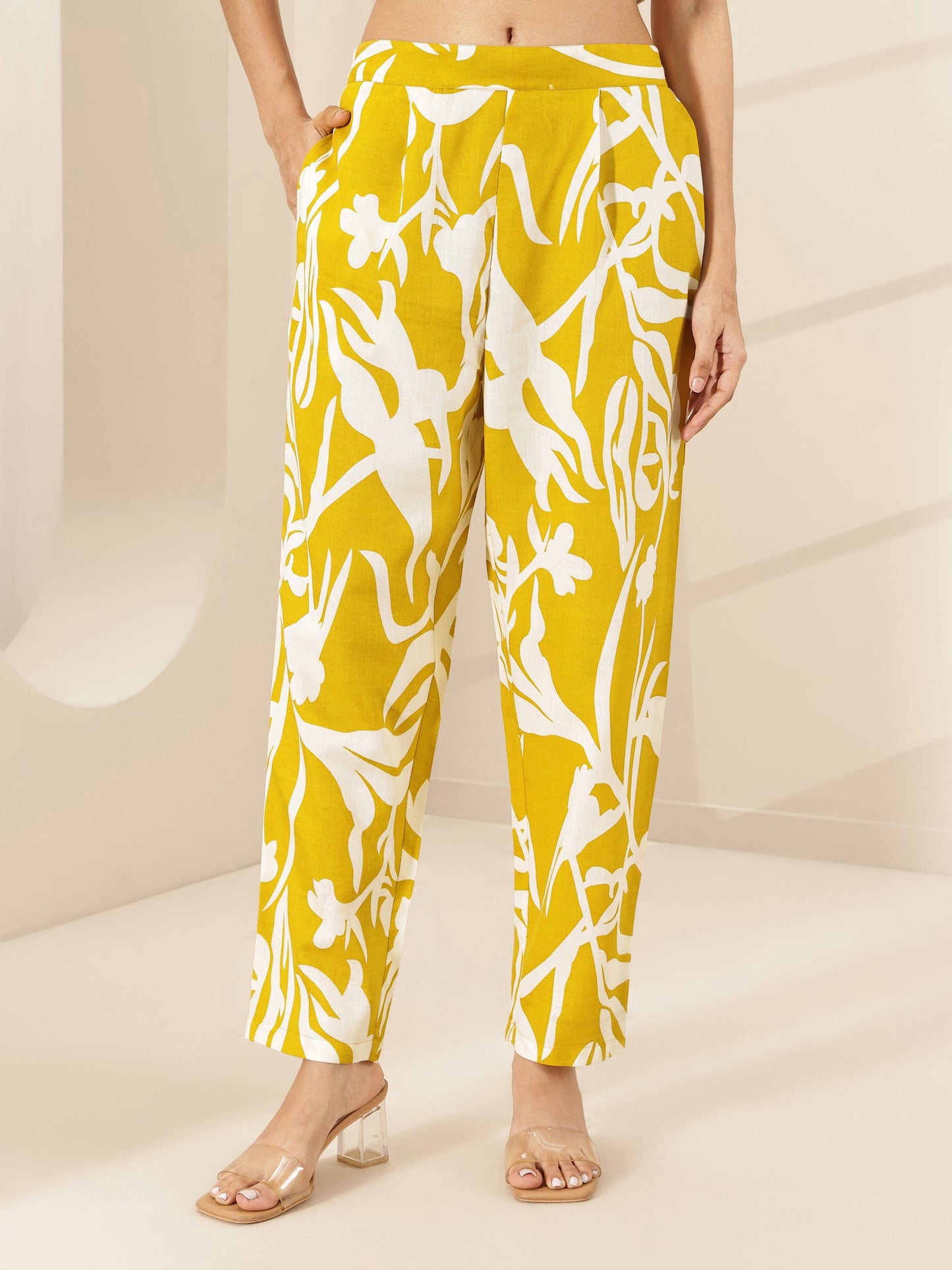 Mustard Printed Cotton Blend Co-Ord Sets