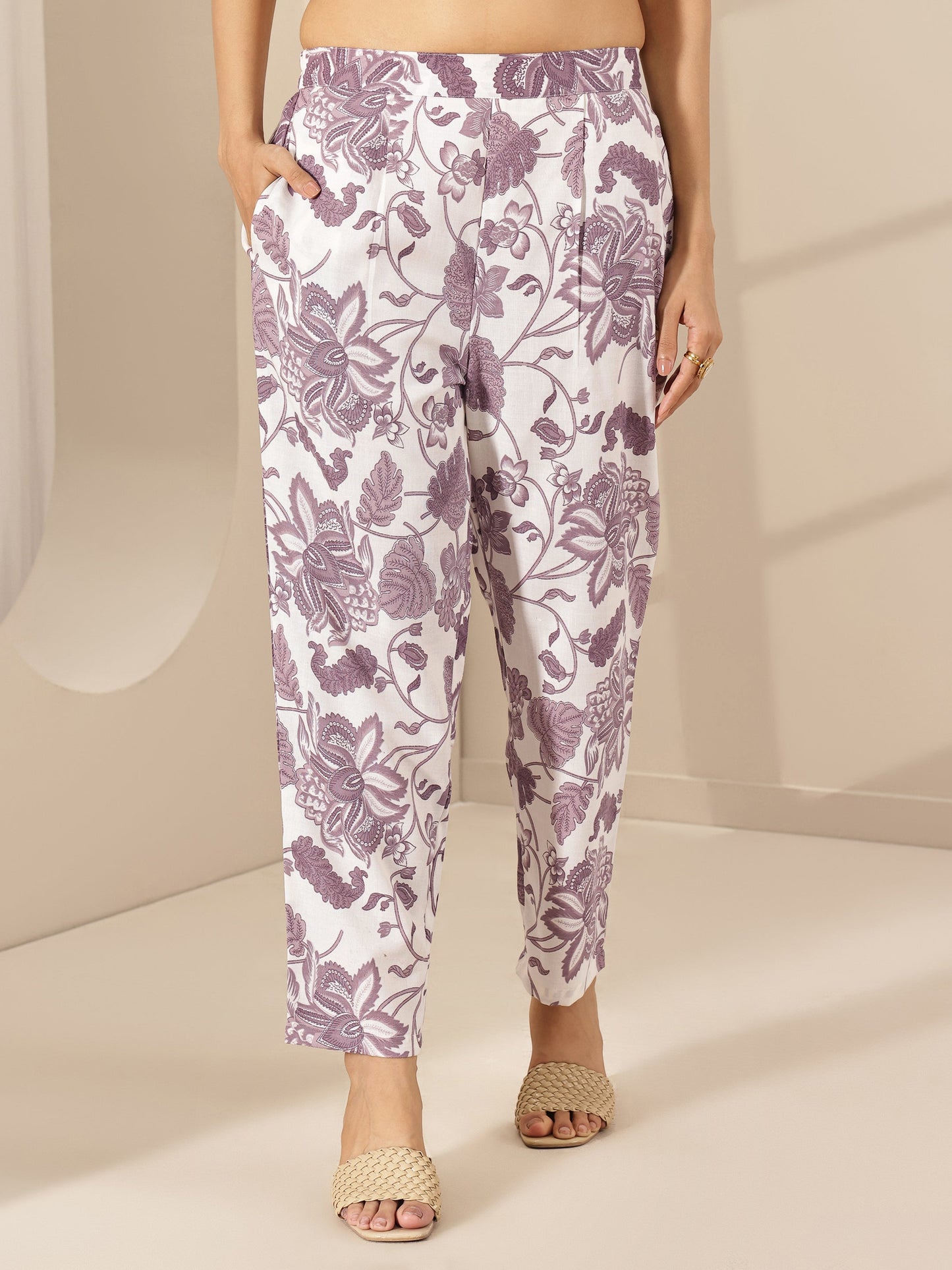 Off White Printed Cotton Blend Co-Ord Sets