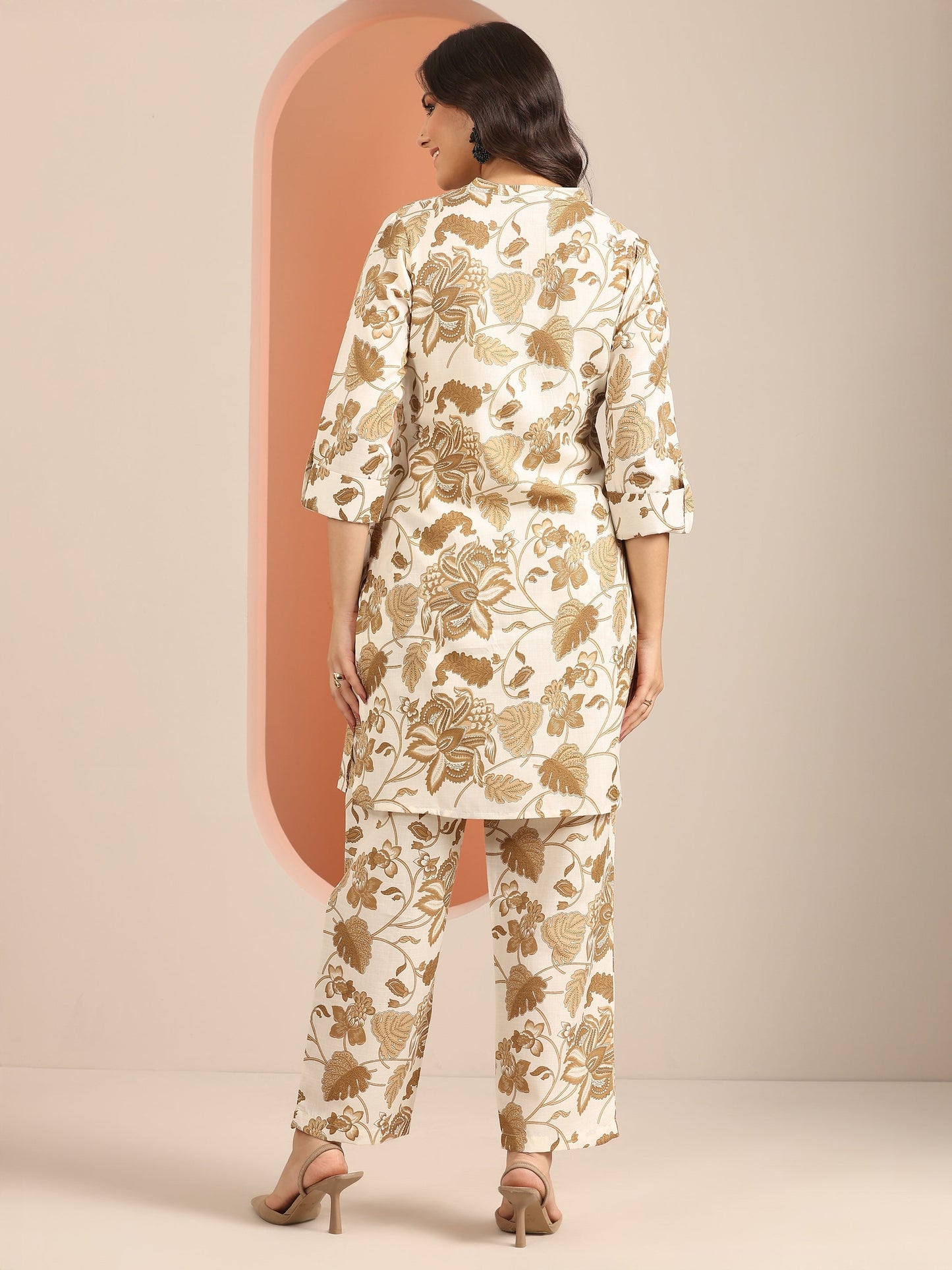 Off White Printed Cotton Blend Co-Ord Sets