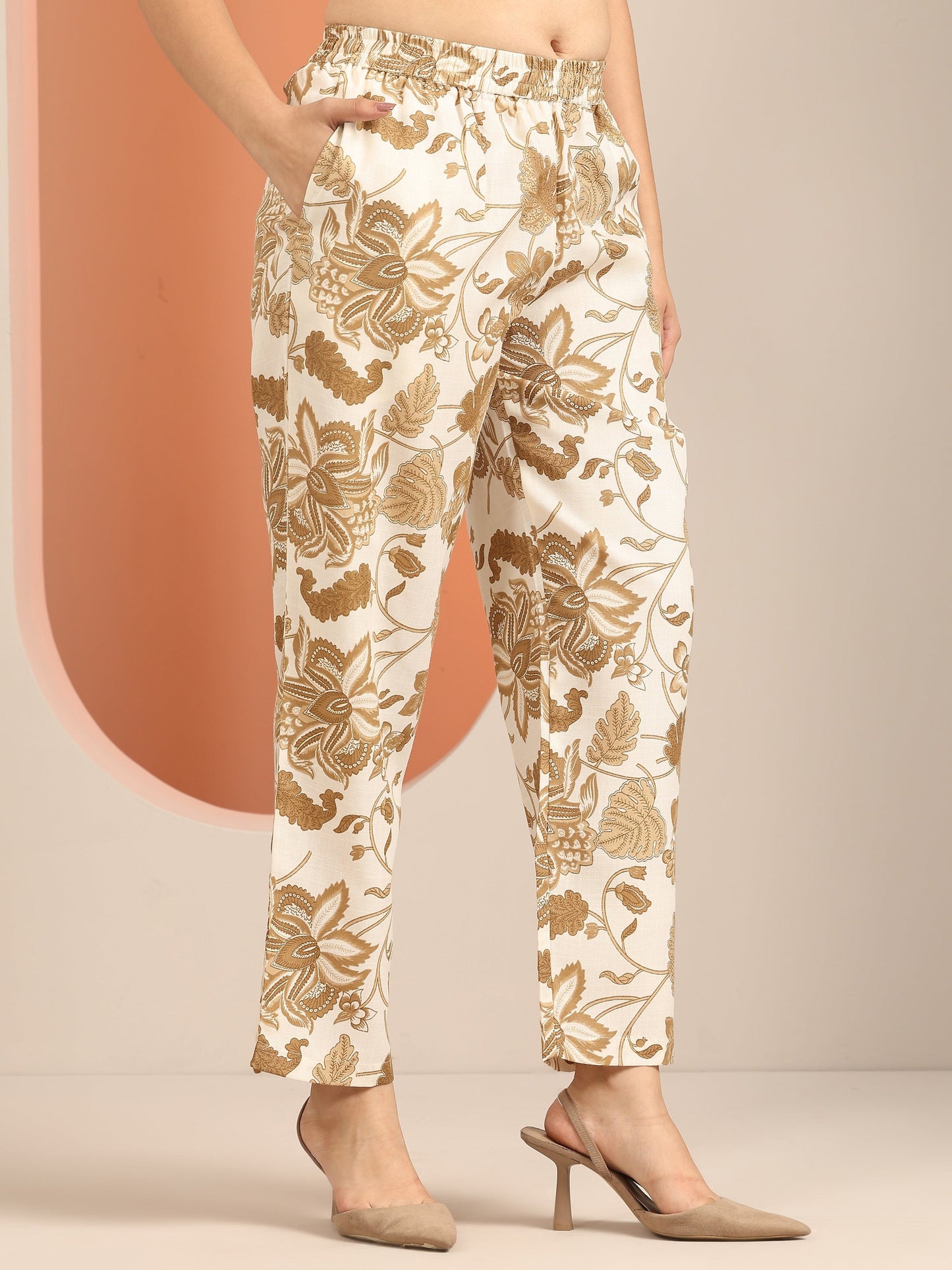 Off White Printed Cotton Blend Co-Ord Sets