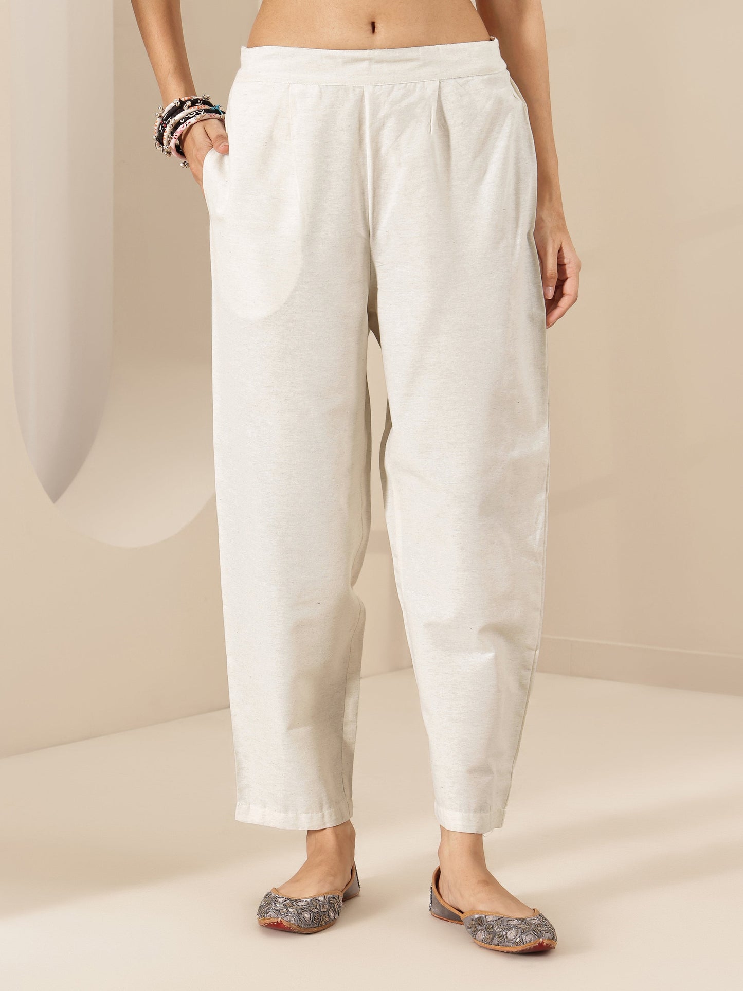 White Embroidered Cotton Blend Straight Suit Sets With Dupatta